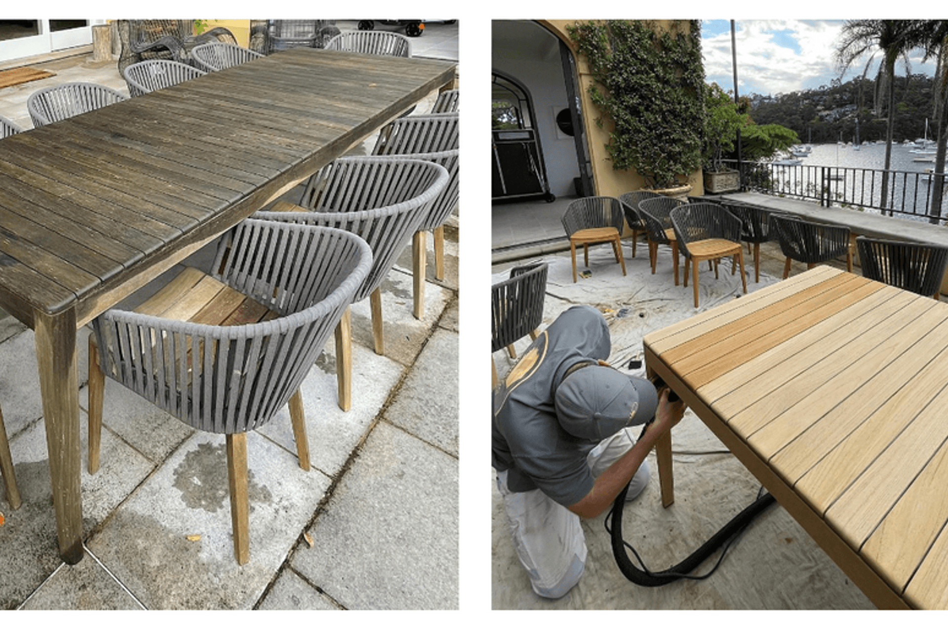 As seen above; a transformation from the team at Sydney Staining Services, featuring our Mood Armchairs and Table from Tribu. These have been beautifully restored to their former glory.