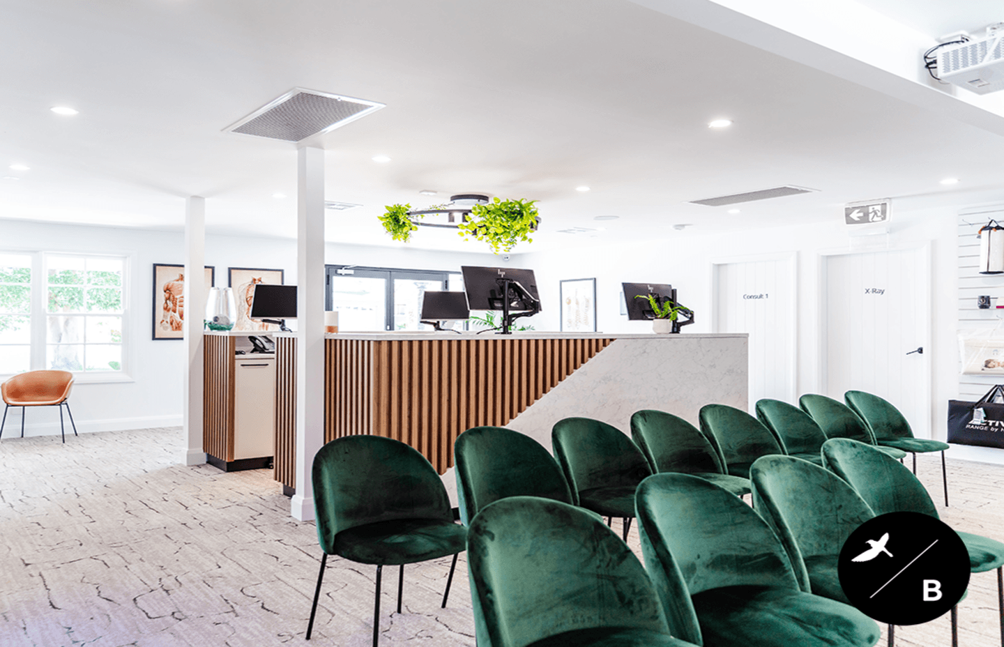 These beautiful emerald green velvet chairs are so comfortable and inviting. The perfect chairs for patients to wait in. Interior Design & Furniture Curation: Birdblack Design. Project Management: Matthew Field. Build Carpenter: Zac Forbes. Joinery Manufacturer: Mandziy’s Just Joinery. Electrician: Mick Lavery Electrical. Photography: Better Together Photography Co