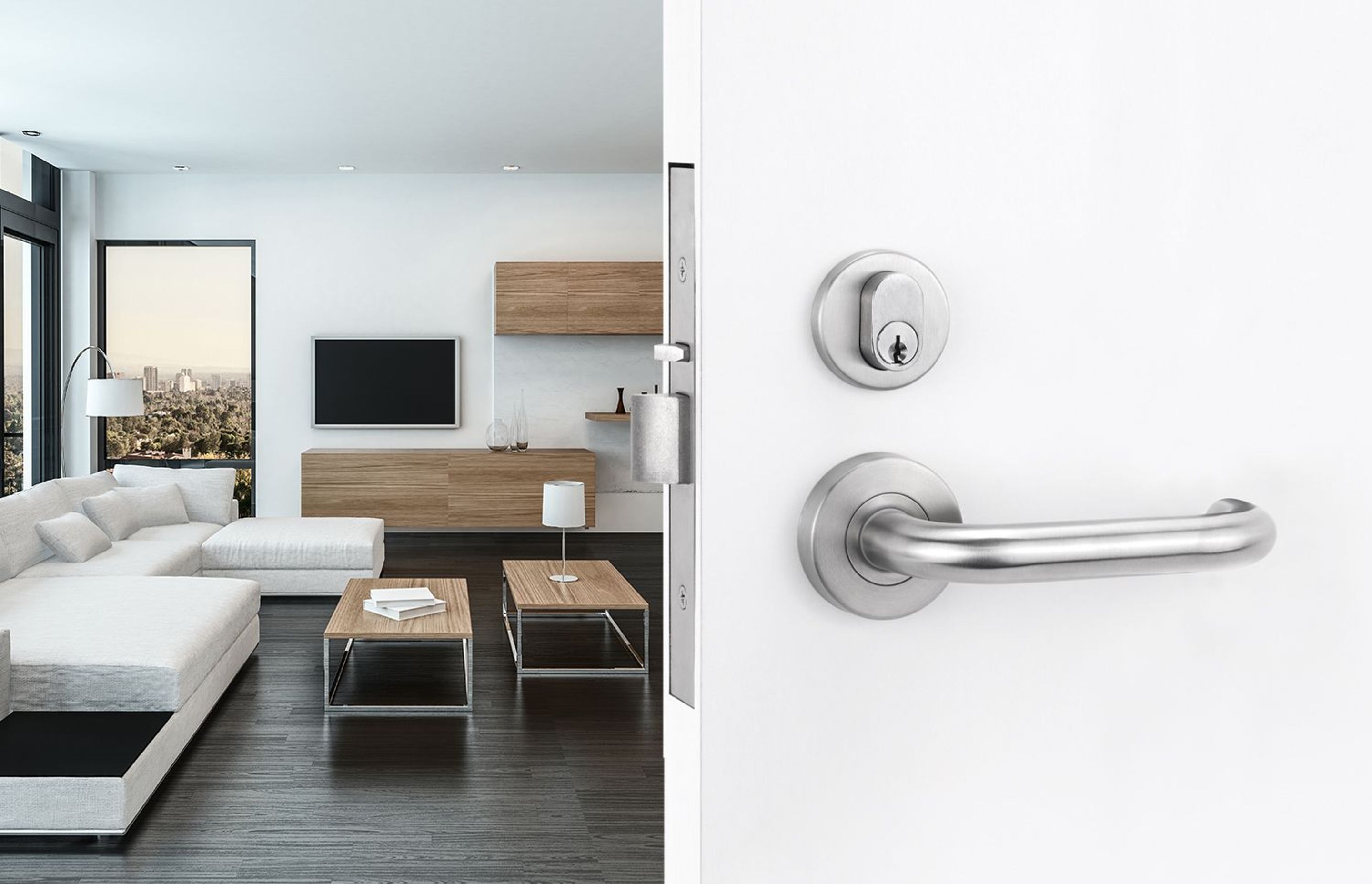 The Yale Simplicity Series includes both the door furniture closer and lock all in one, making it ideal for use in multiunit residential developments.