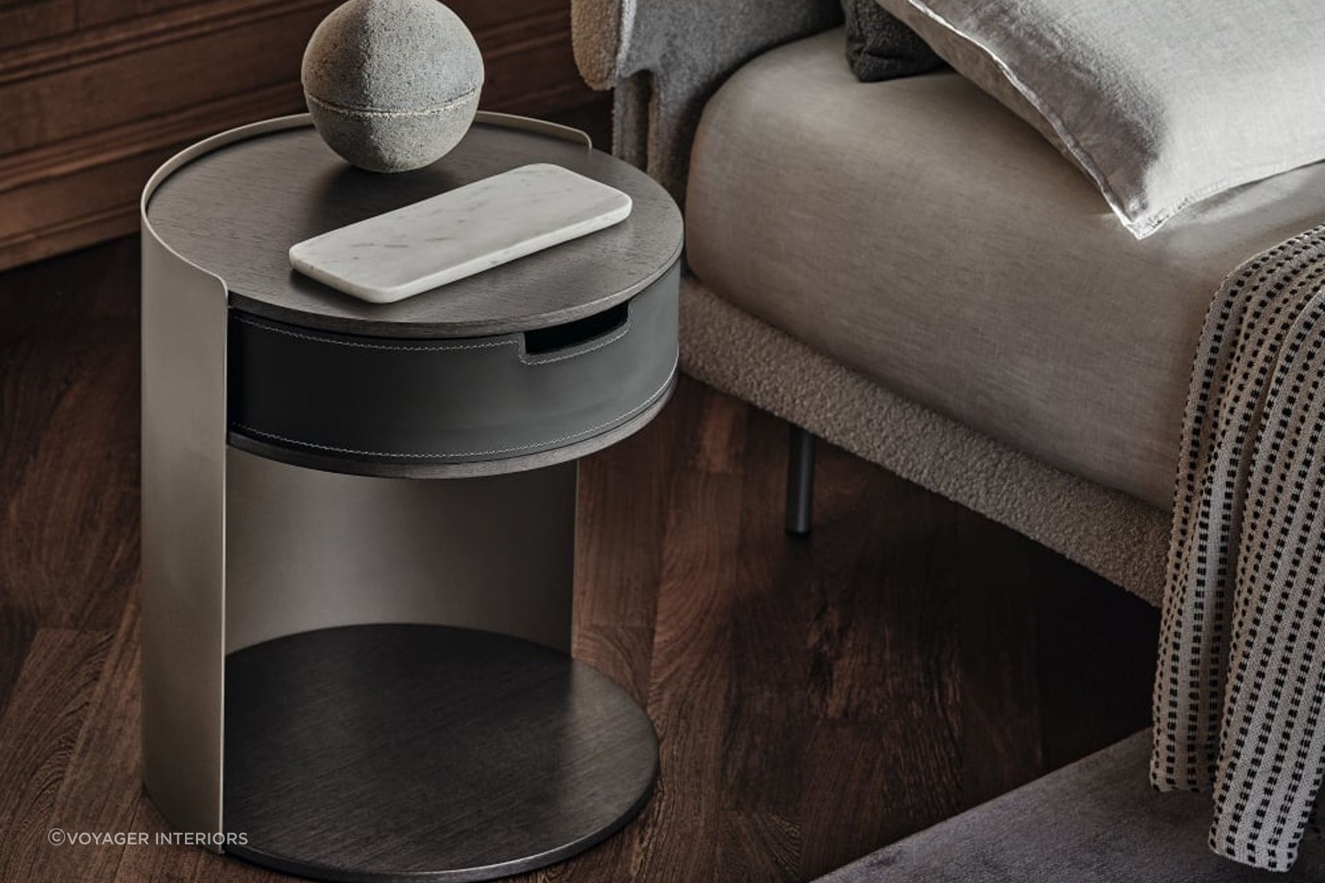 New age bedside tables redefine traditional aesthetics, imbuing spaces with a distinctive spark of creativity. Featured product: Skin Side Table
