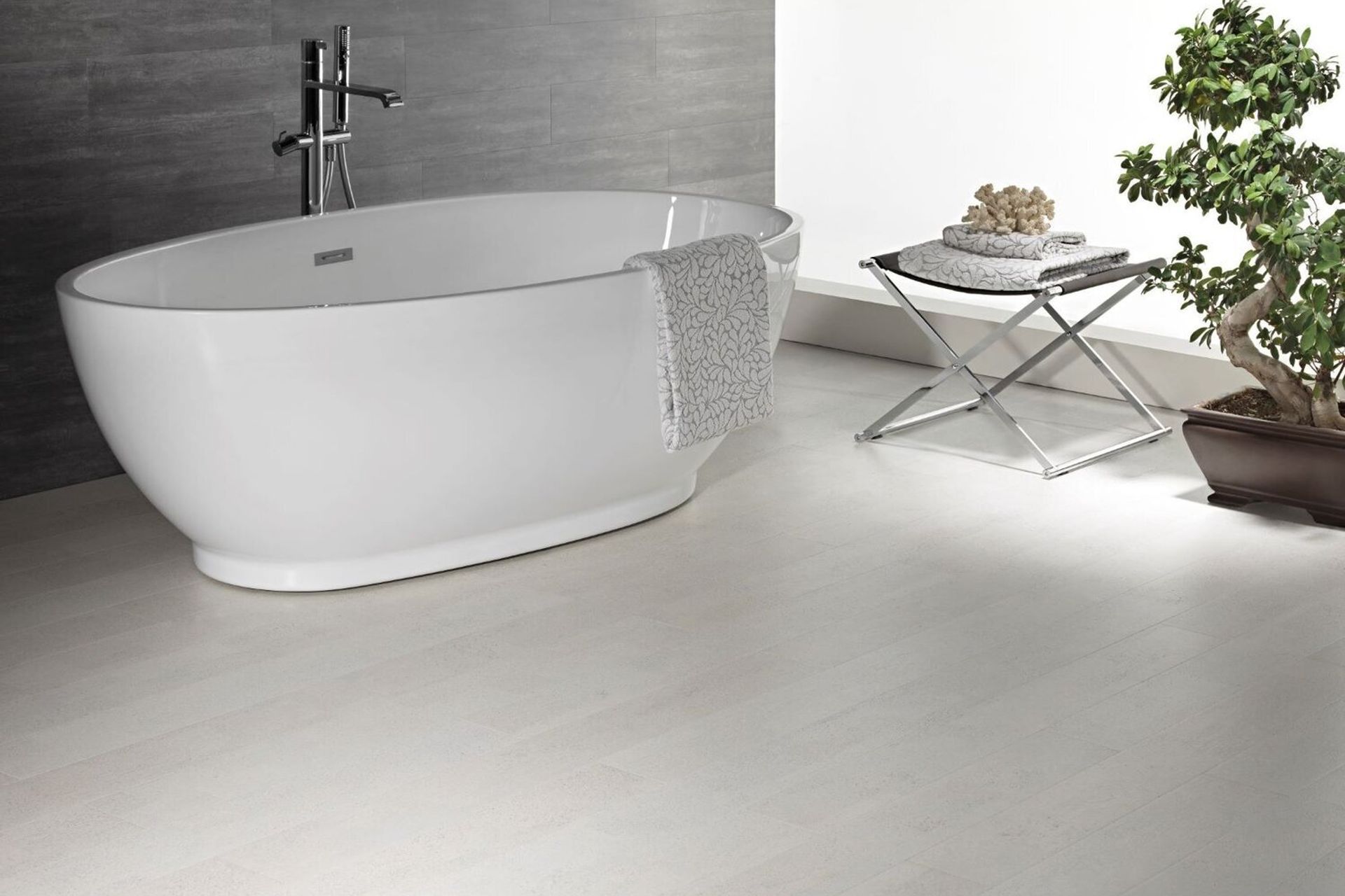 Squared White, shown here, is part of the Genuine Cork Collection, which features tiles with finishes that have been inspired by nature and are available in planks measuring 1225 x 190mm.