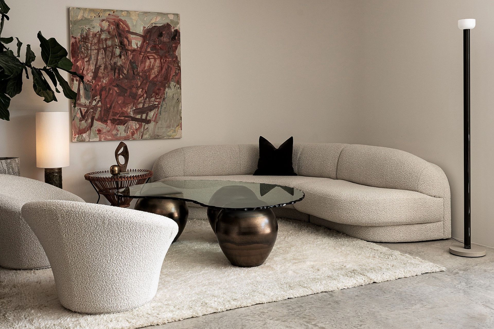 The lounge suite fits perfectly in the crook of the wall, creating a sense of intimacy.