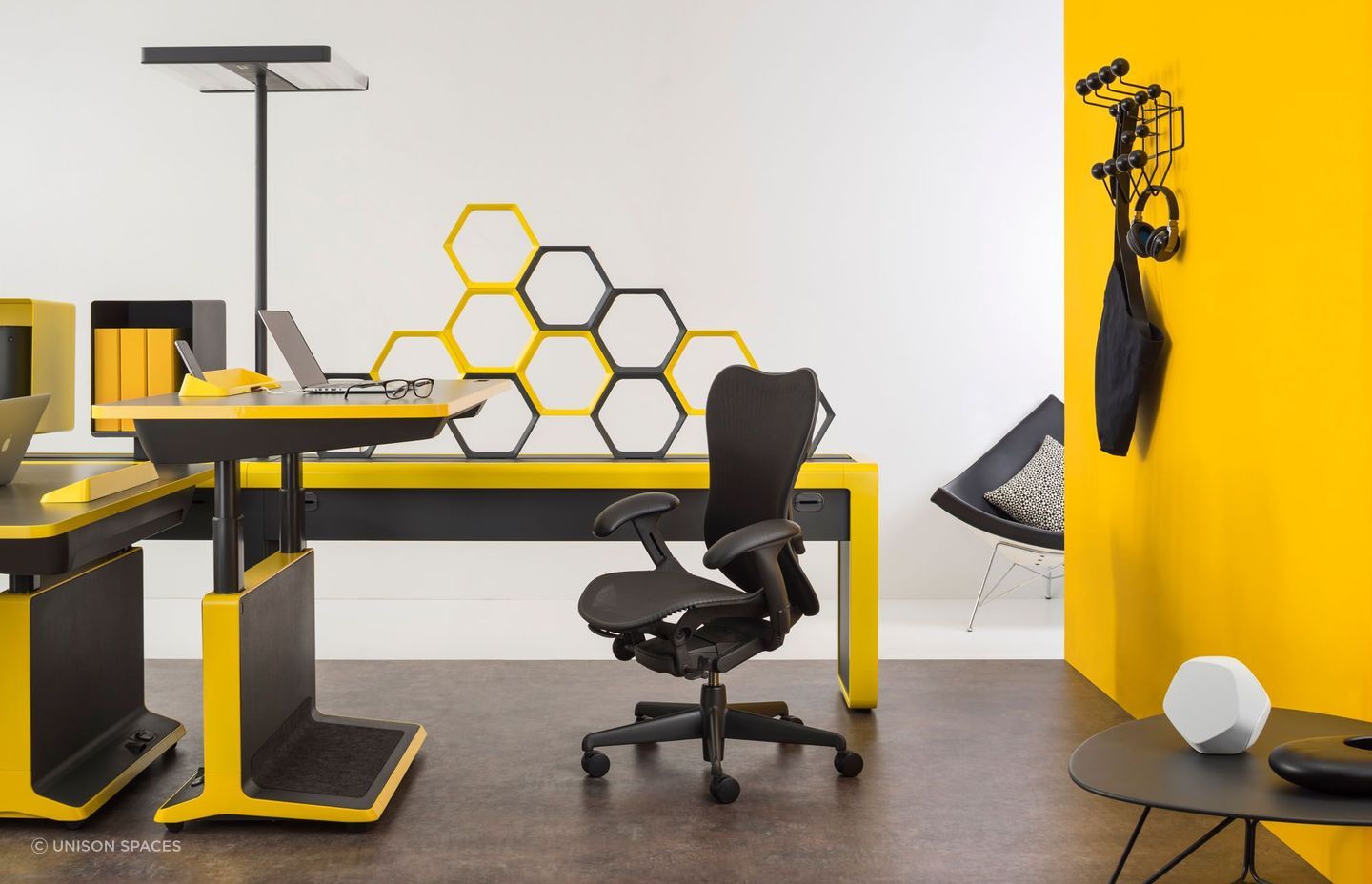 Electric desks change height at the push of a button.