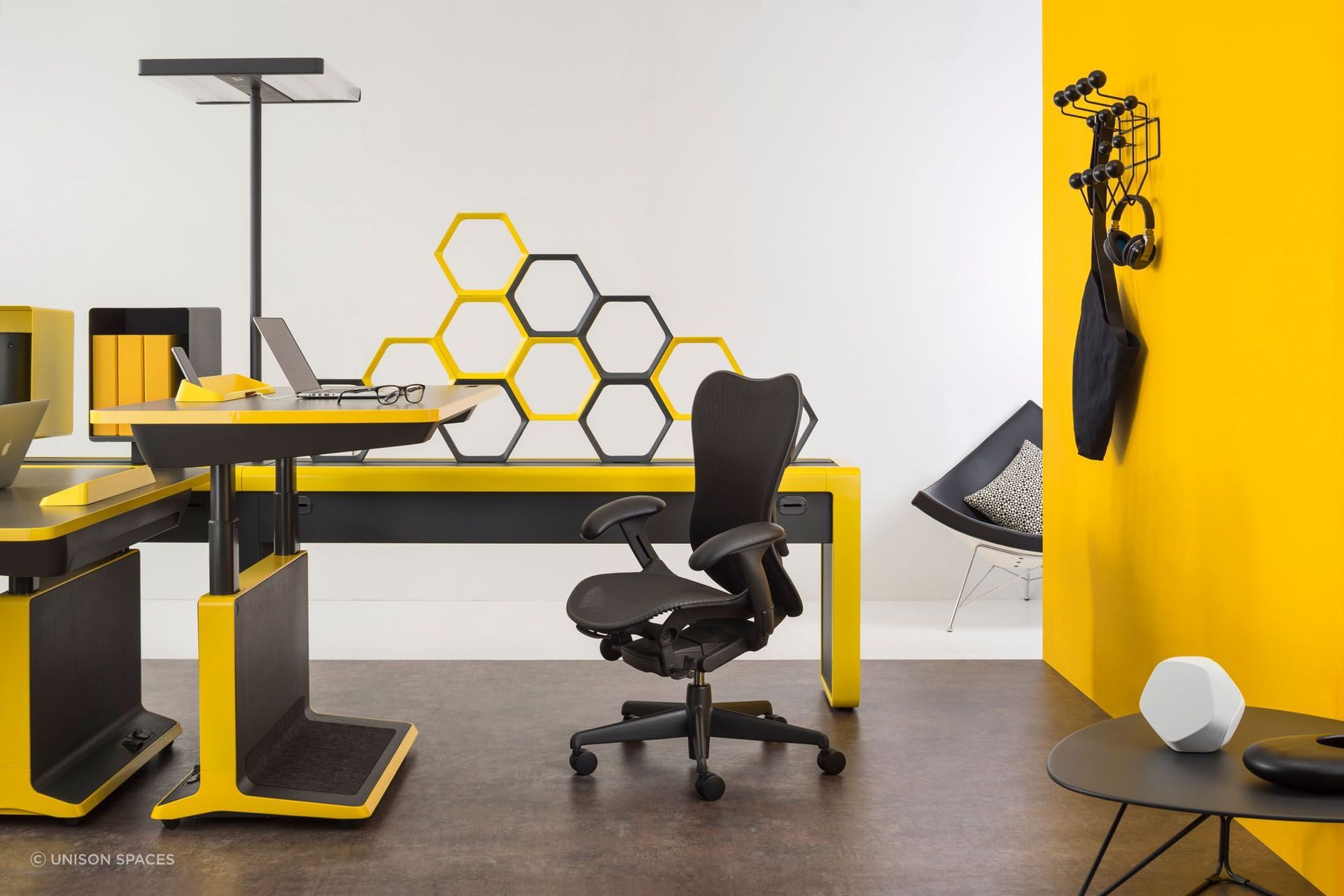 Electric desks change height at the push of a button.