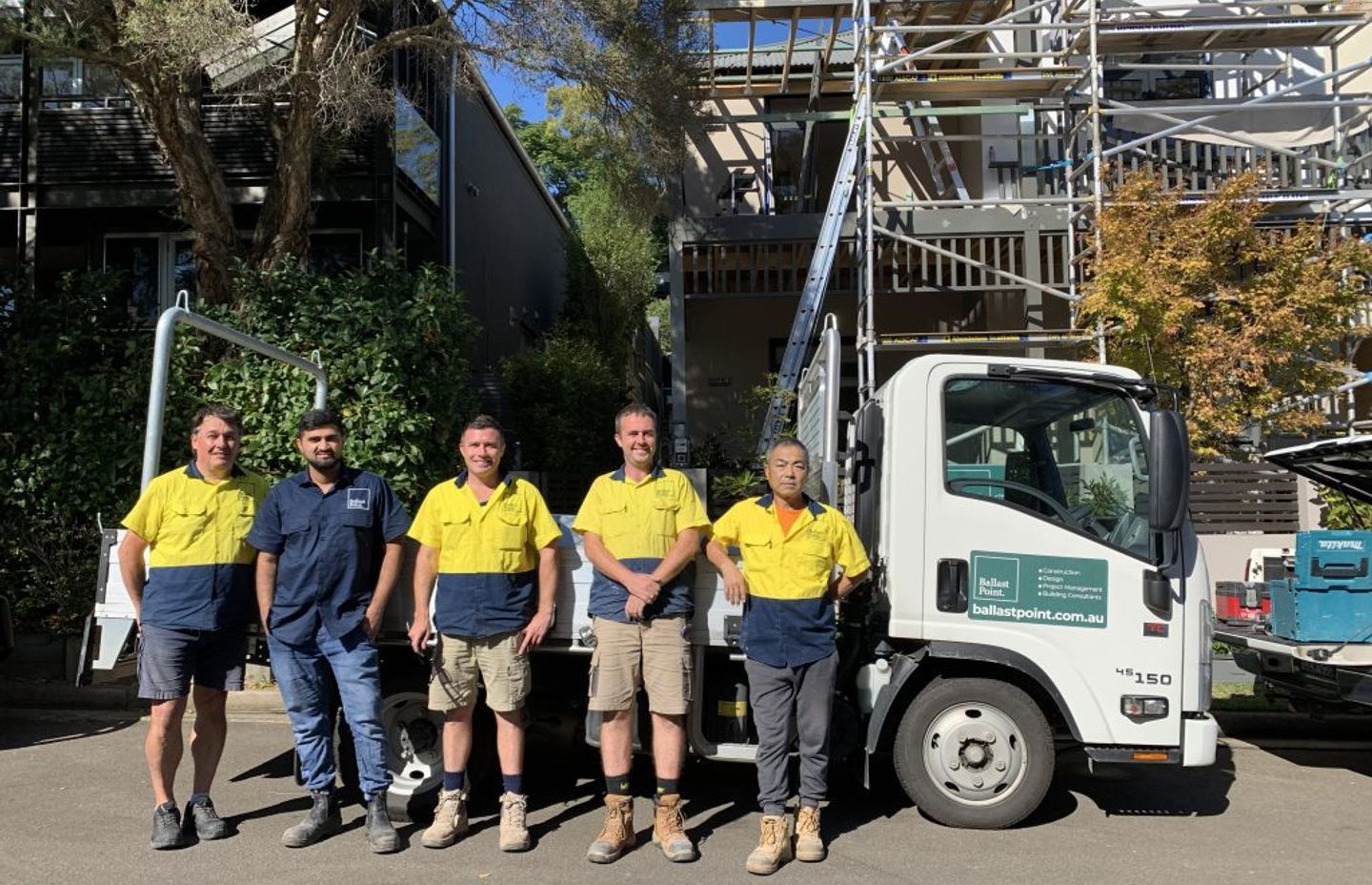 The Ballast Point construction team outside a project in Hart St. Balmain