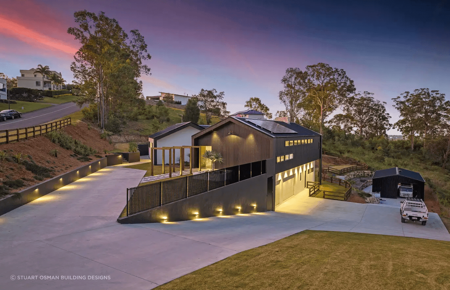 The design of the home blends with the natural surroundings.