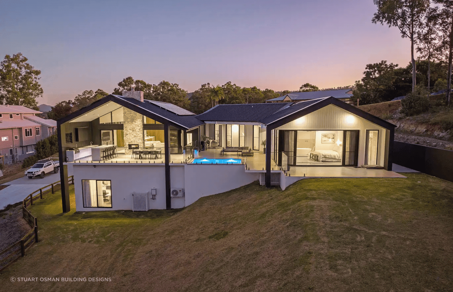 This beautiful barn house contains separate bedroom wings, a central living space and a large semi-basement.