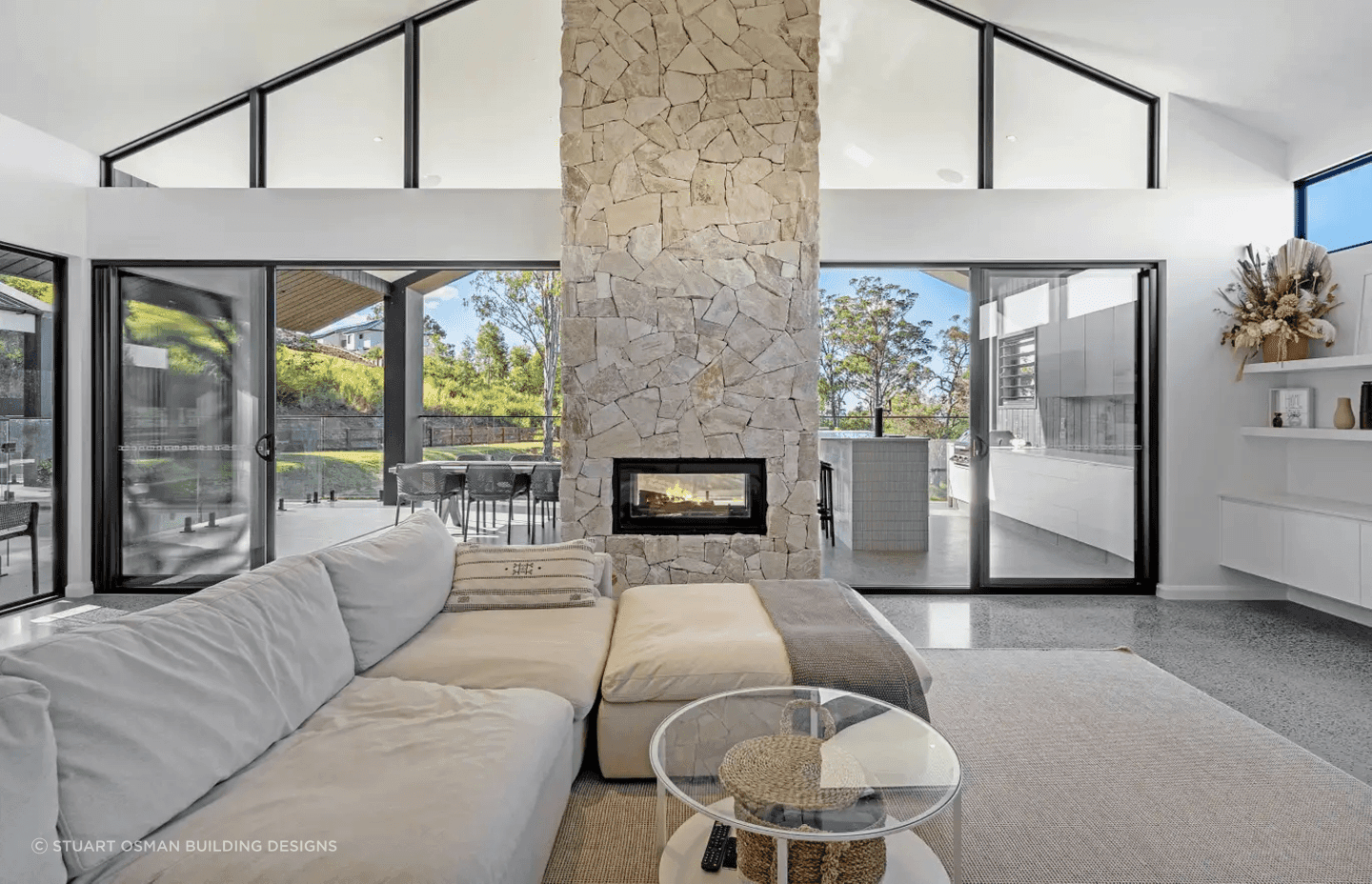 The living space offers a nice twist of traditional and contemporary design.