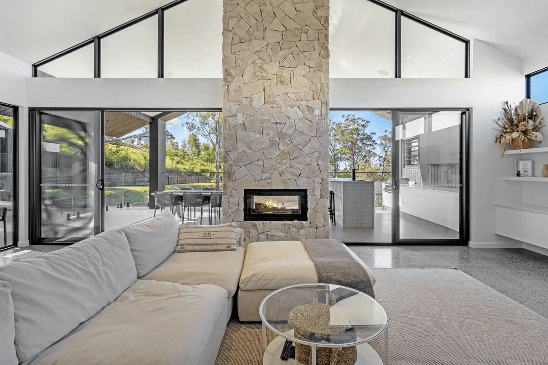 The living space offers a nice twist of traditional and contemporary design.