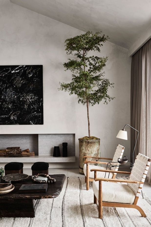 For her Malibu home, interior designer Vanessa Alexander commissioned Kamp Studios to cover nearly all of the walls in a plaster finish. via Architectural Digest