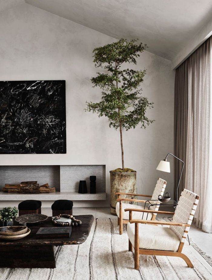 For her Malibu home, interior designer Vanessa Alexander commissioned Kamp Studios to cover nearly all of the walls in a plaster finish. via Architectural Digest