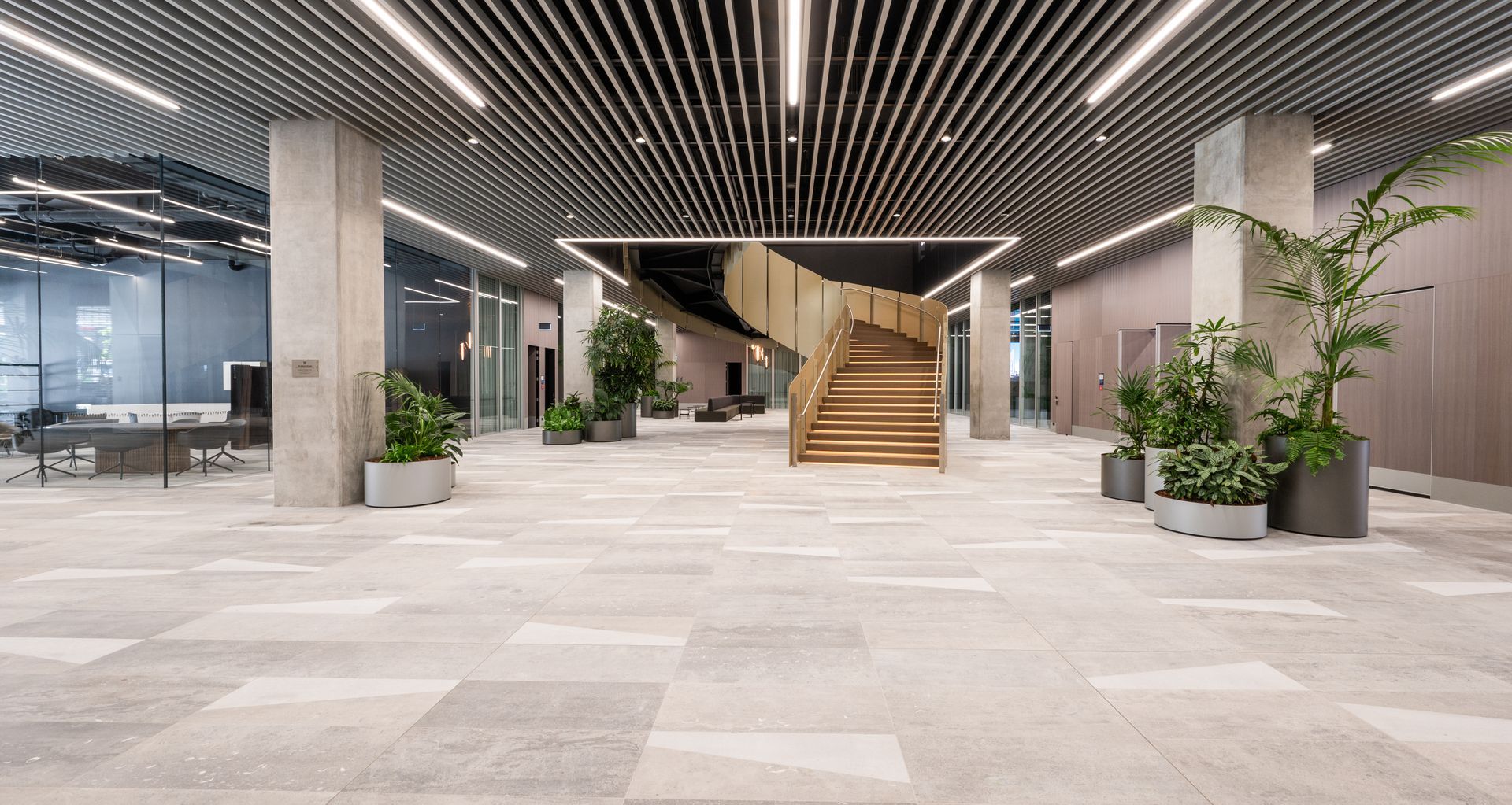 A simple powder coated finish here creates a professional finish that accentuates other architectural features.