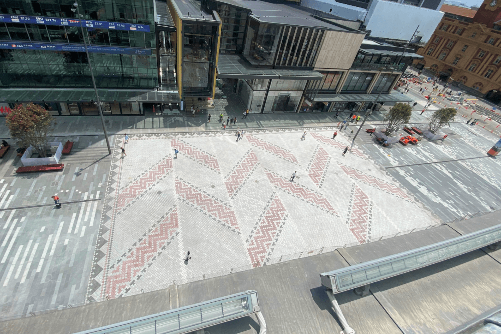 Comprising more than 137,000 pavers, the new Te Komititanga Square in Auckland, features a wharariki (welcome mat) design in the centre.
