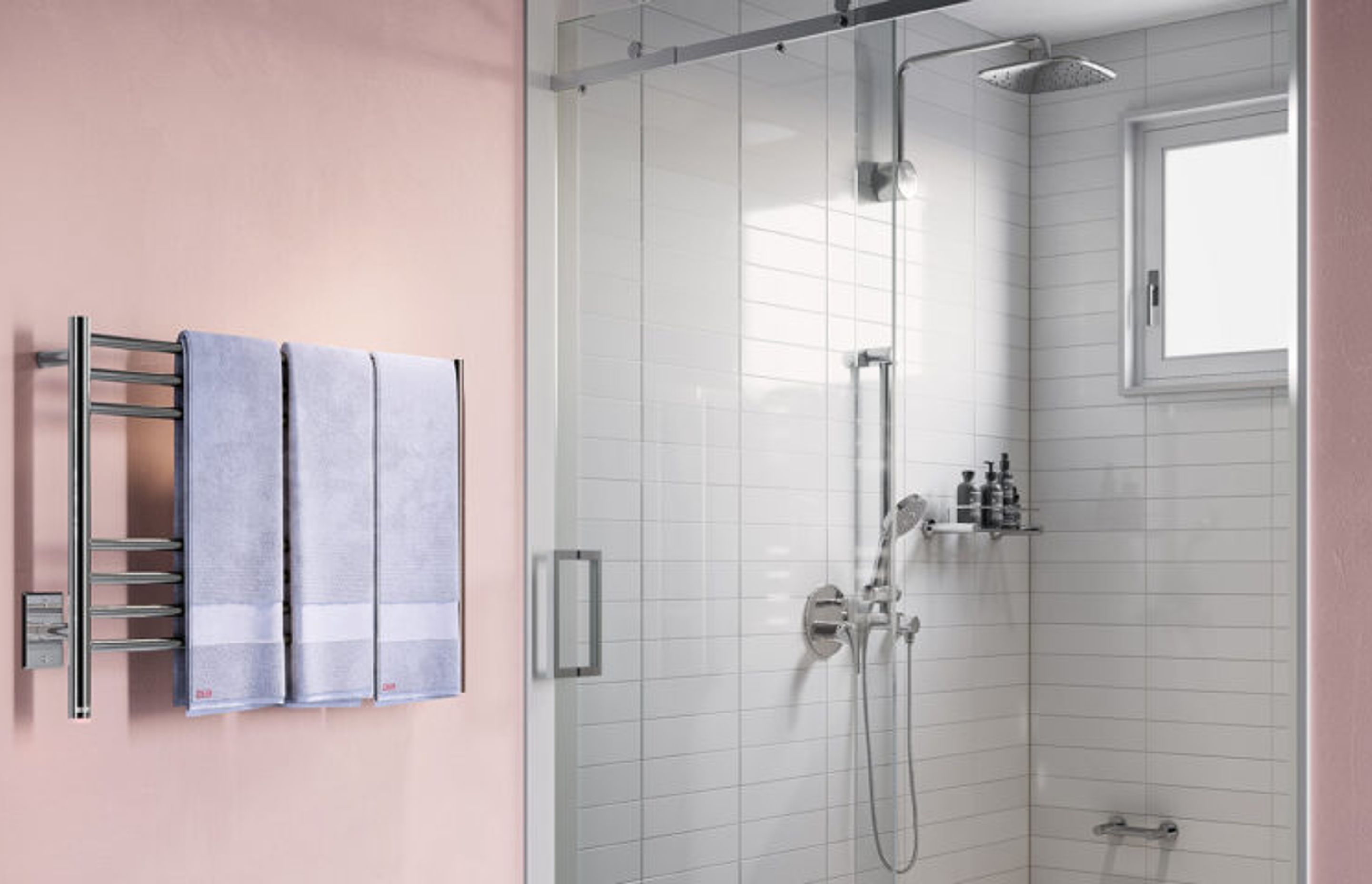 NATURAL 7 Bar 800mm heated towel rail with PTSelect Switch (US model shown here - square cover plate)