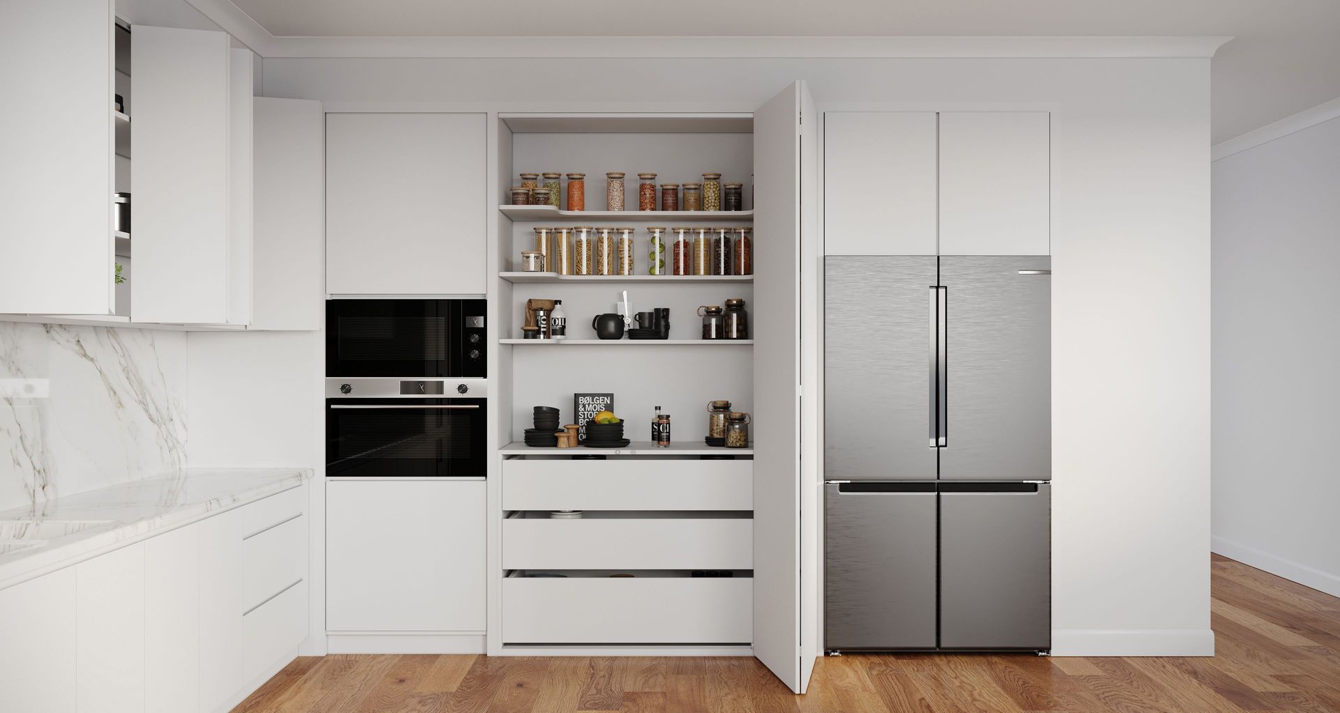 WingLine L | White | Kitchen - Full Height Pantry Application