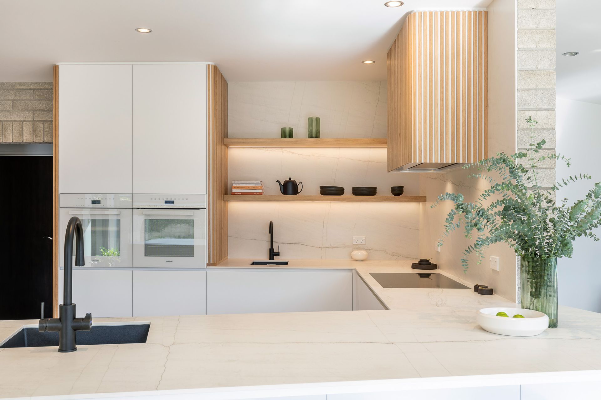 The oak dining table was inspiration for the new kitchen