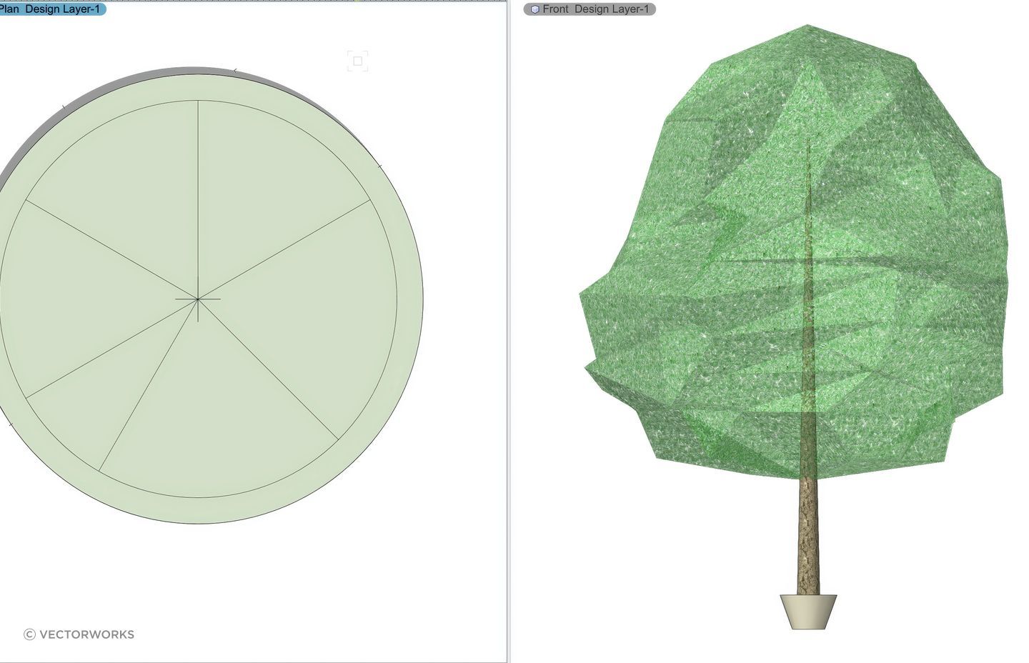 2D plant symbol (left) with its 3D representation (right).