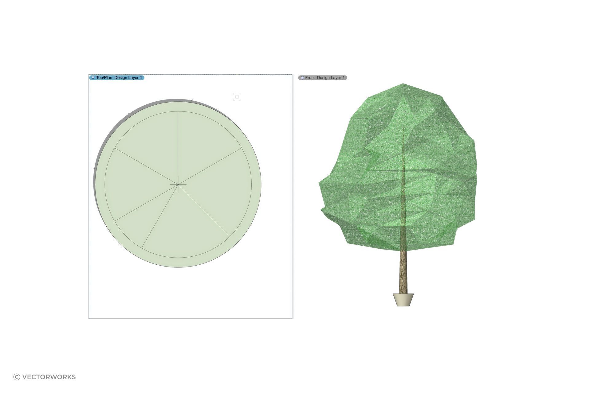 2D plant symbol (left) with its 3D representation (right).