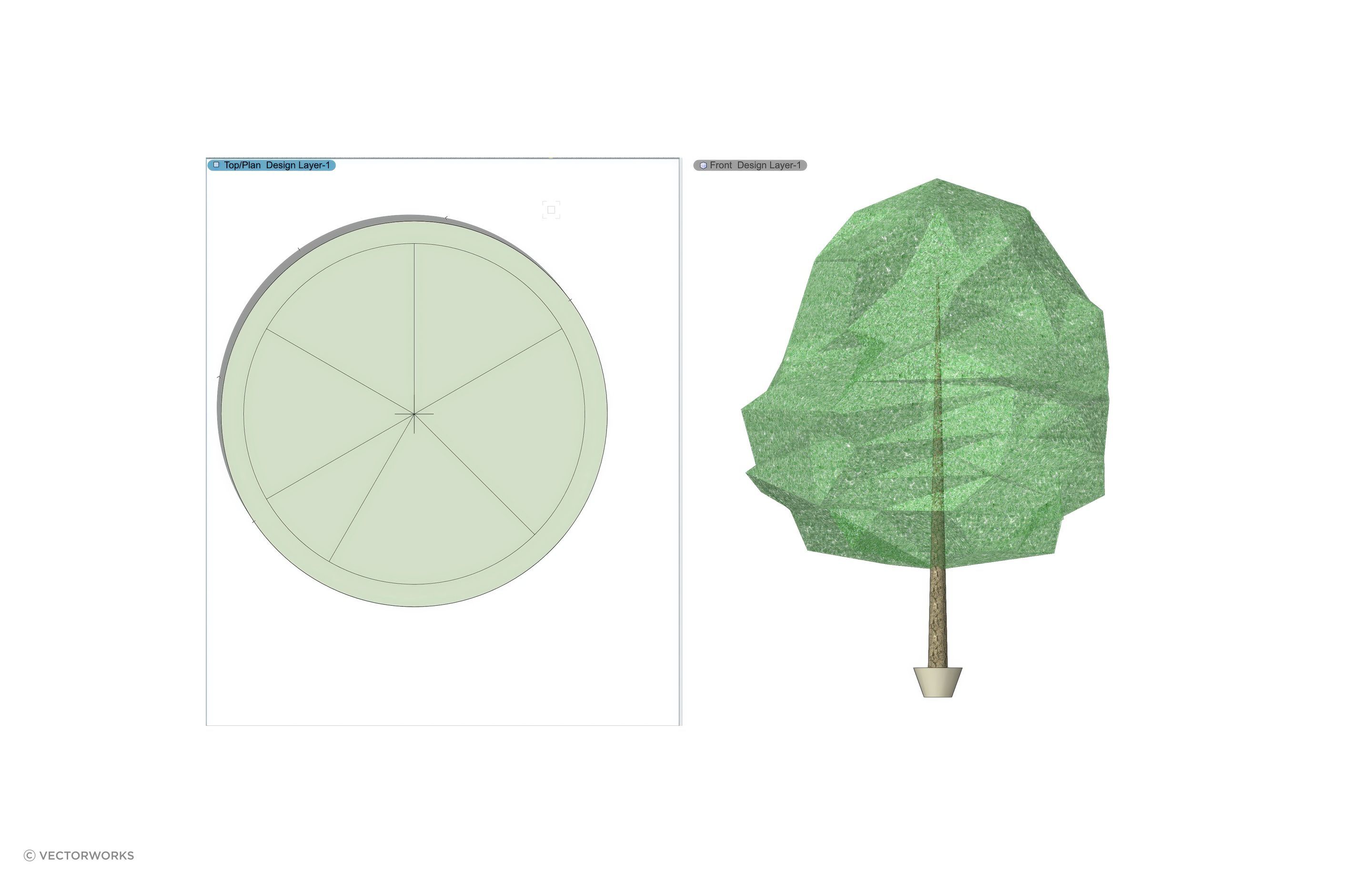 2D plant symbol (left) with its 3D representation (right).