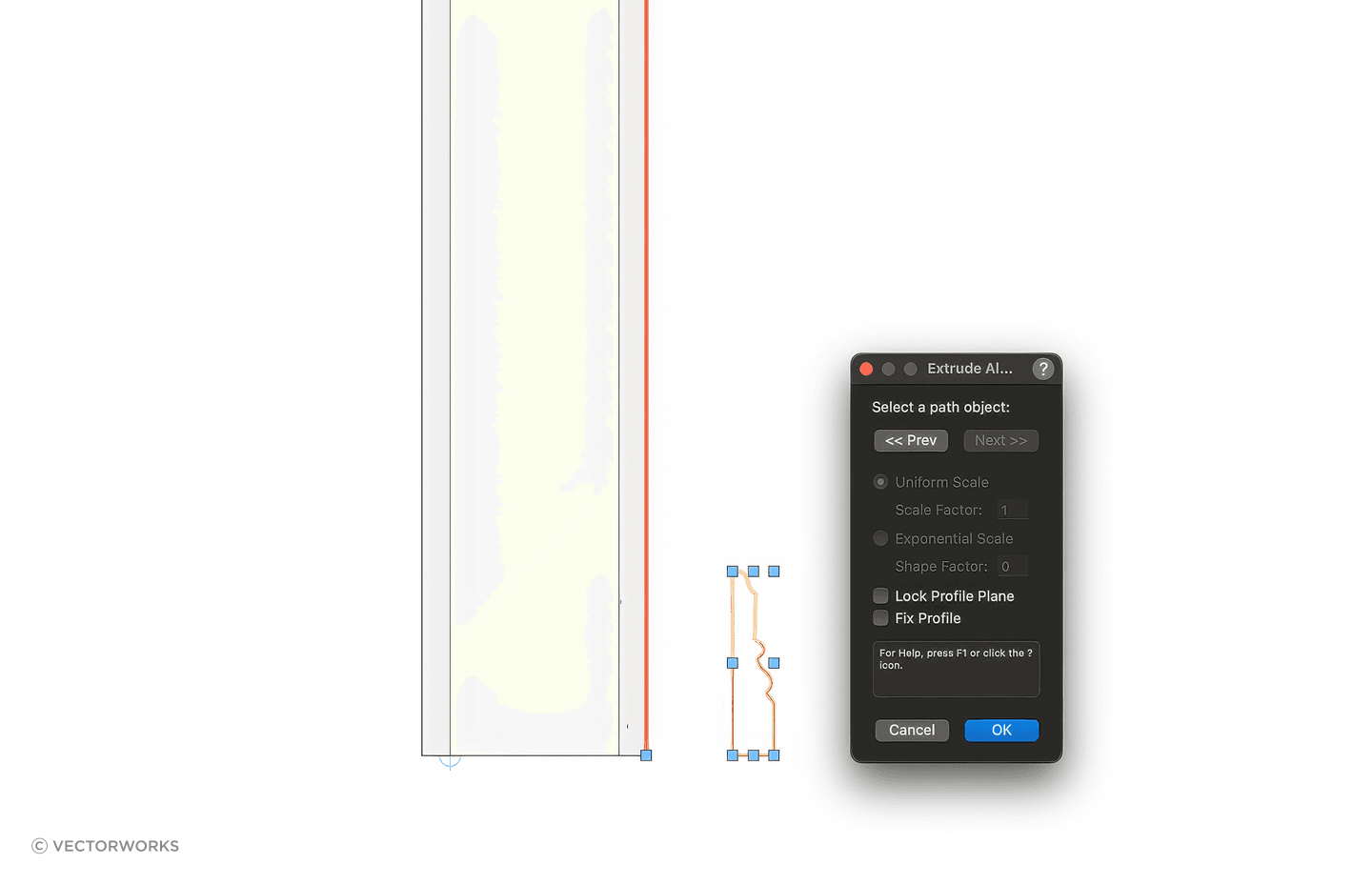 Skirting created with the Extrude Along Path command.