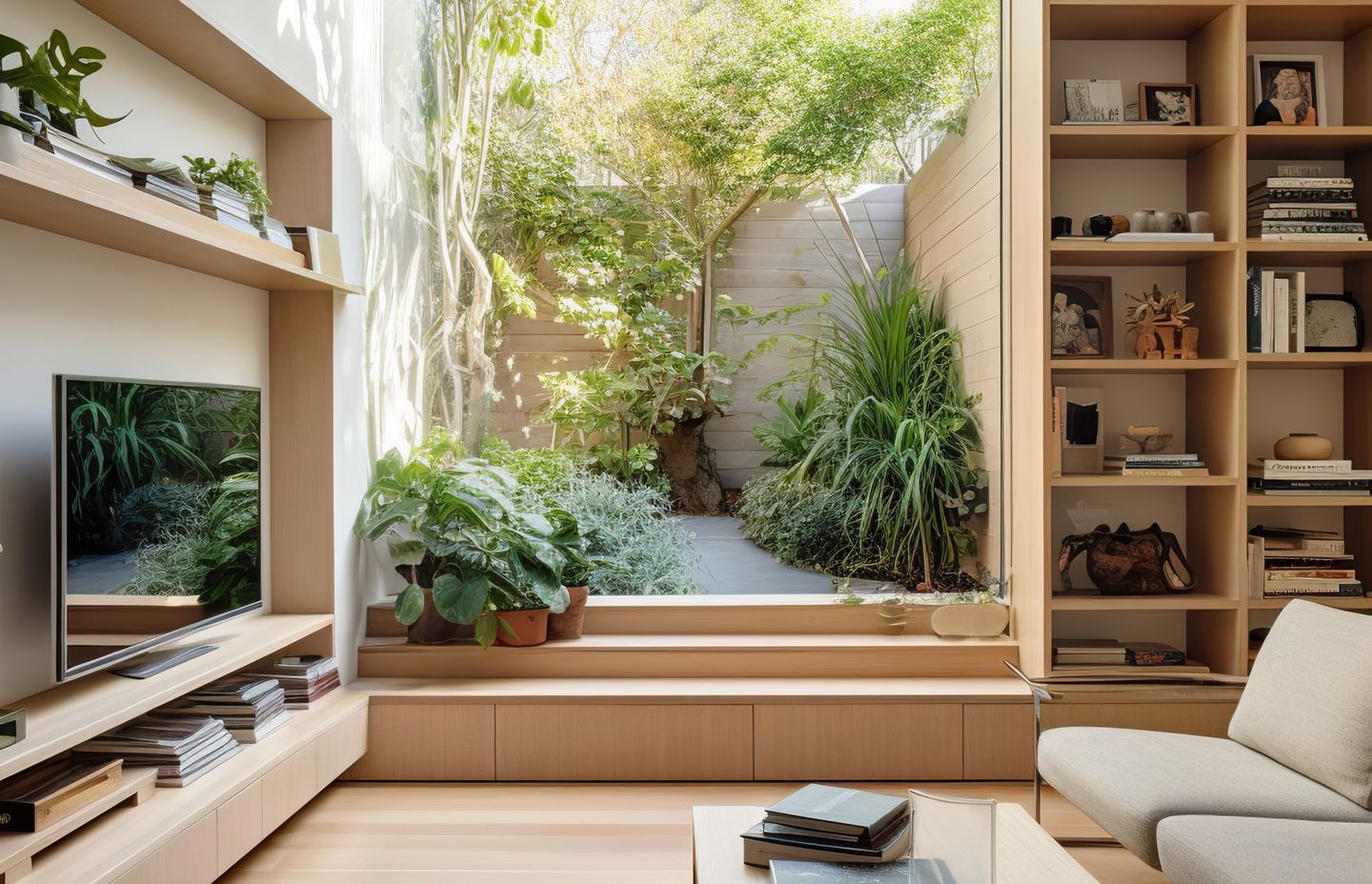 Bringing the outdoors in can make your space feel bigger. (Image generated using Midjourney.)