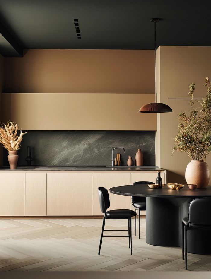 Simplicity and a focus on quality, durable materials is the key to this minimalist kitchen. (Image generated using Midjourney.)