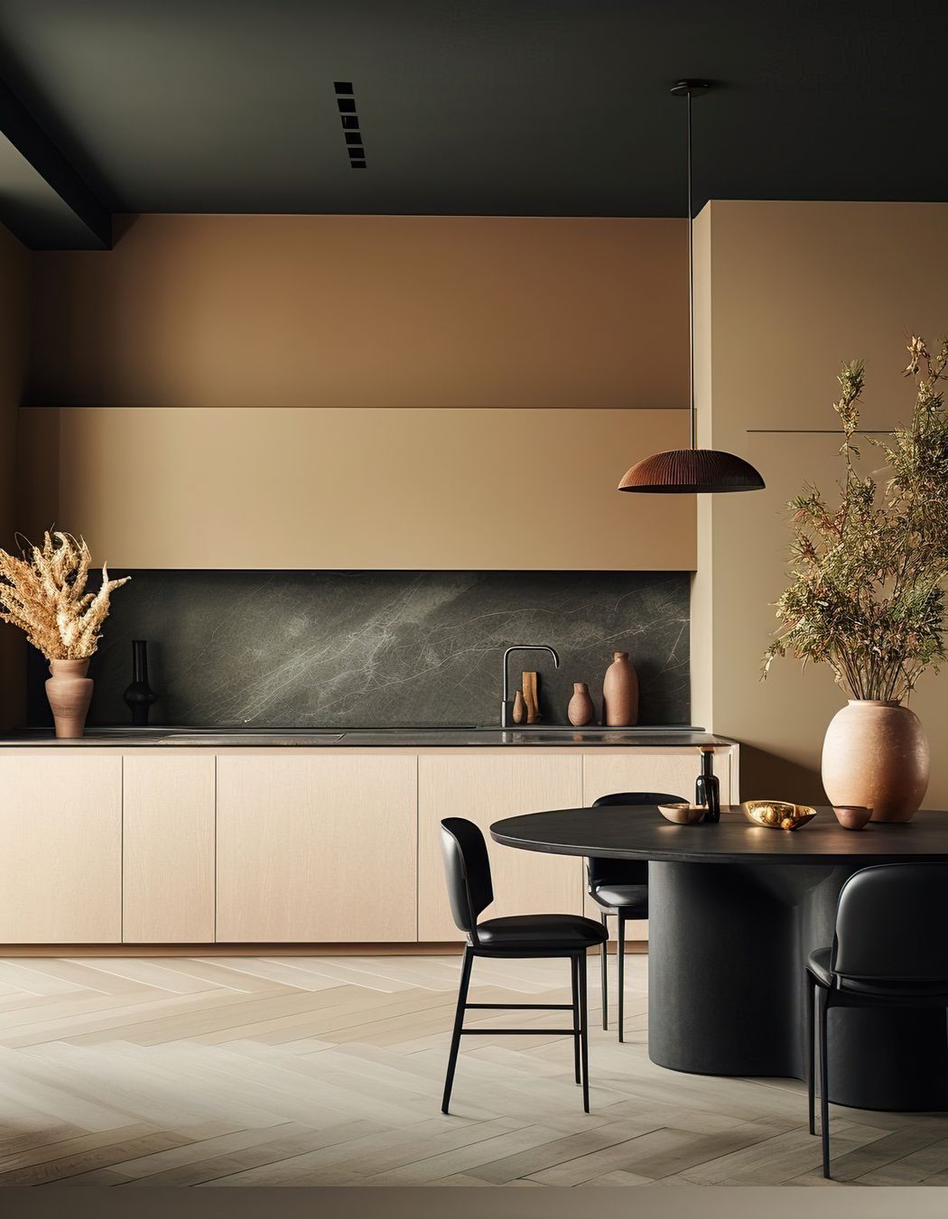 Simplicity and a focus on quality, durable materials is the key to this minimalist kitchen. (Image generated using Midjourney.)