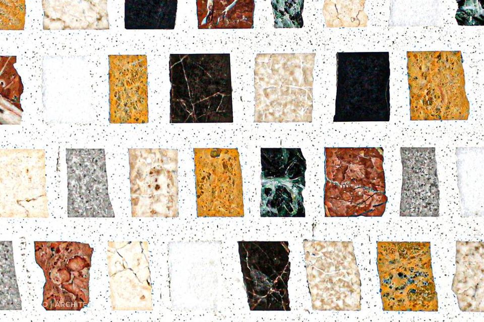 Terrazzo tiles offer an intriguing textured surface.