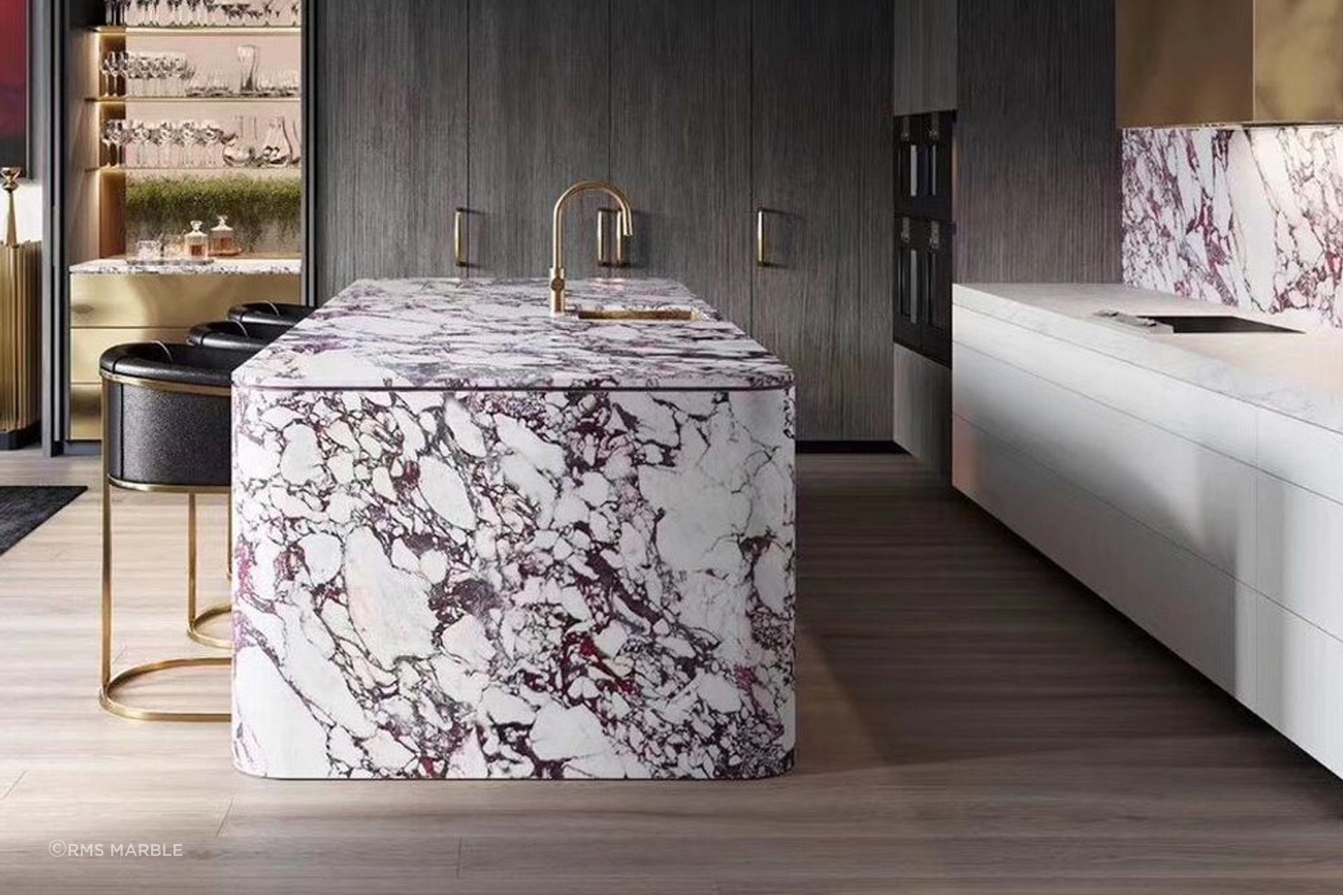 Marble surfaces showcase the beauty of the raw material