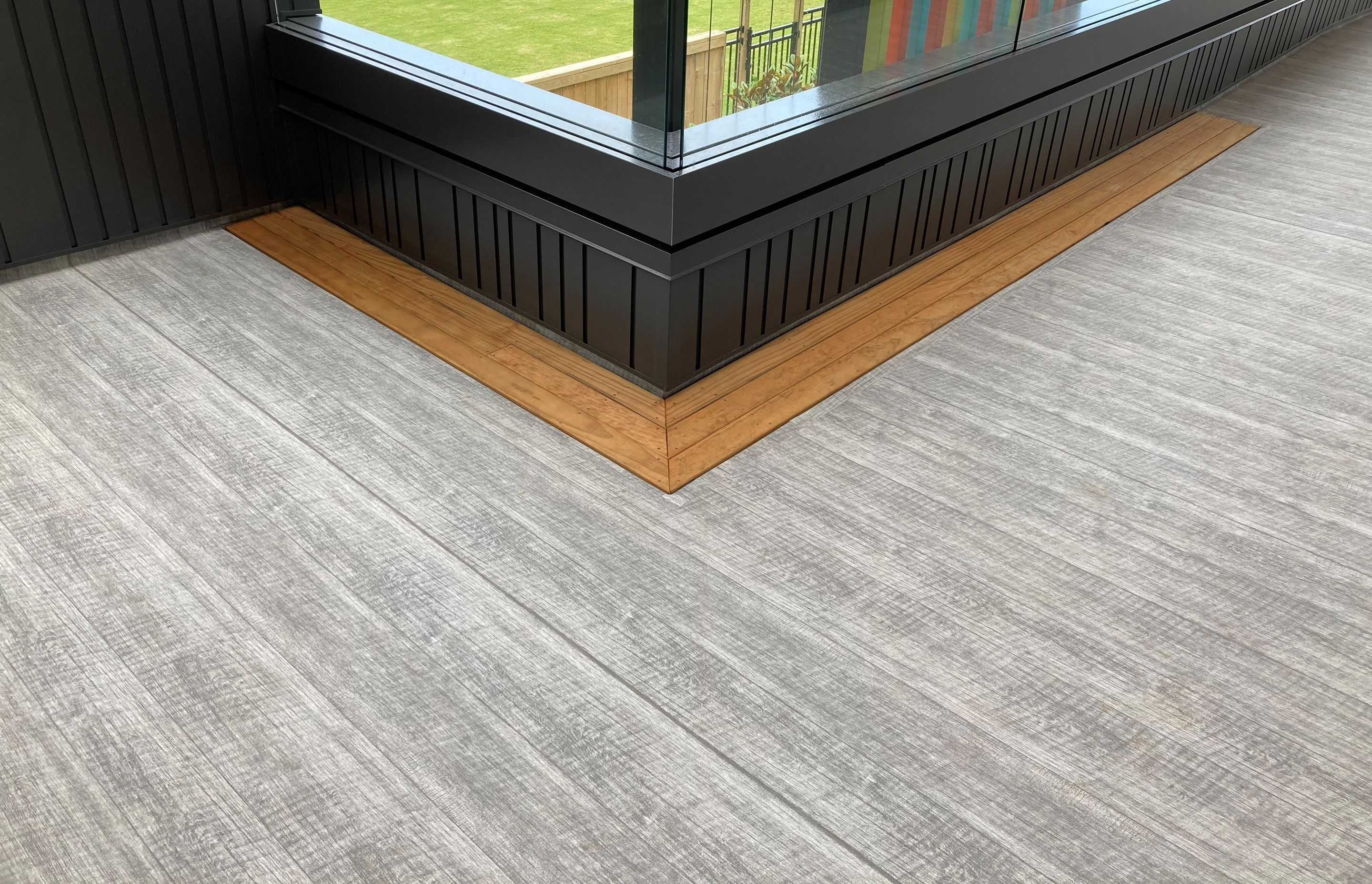 Viking Dec-K-ing waterproofing membrane is available in five pebble-look finishes and two timber-look finishes—Prairie Barn (pictured) and Country Cottage.