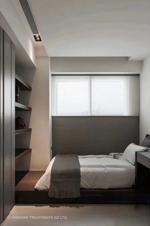 The Day Night Honeycomb blind incorporates two fabrics which can be lowered from the top and raised from the bottom offering total light and privacy control.