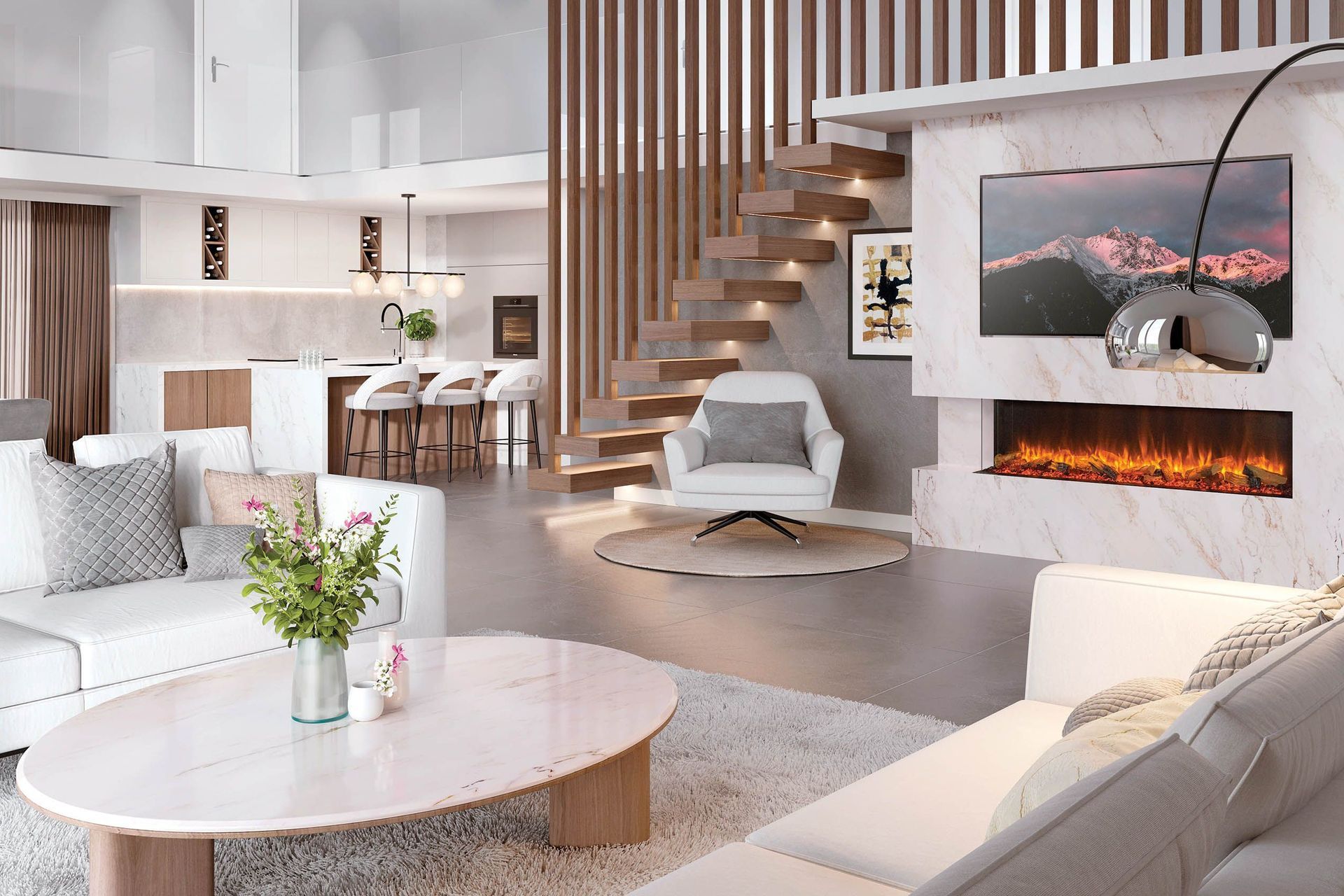 The two-sided eReflex 195RW allows for creative installations, pictured here with an asymmetrical hearth.