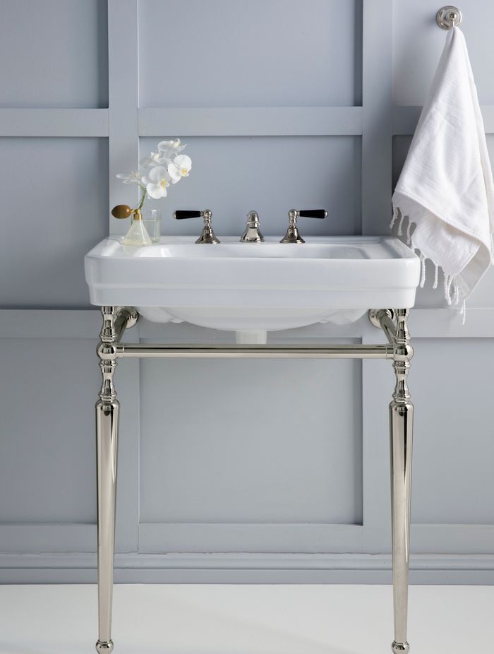 This porcelain basin and 3 tap set up is perfect for villas with low pressure water (Edwardian Nickel black porcelain basin and tapware from the Astra walker range)