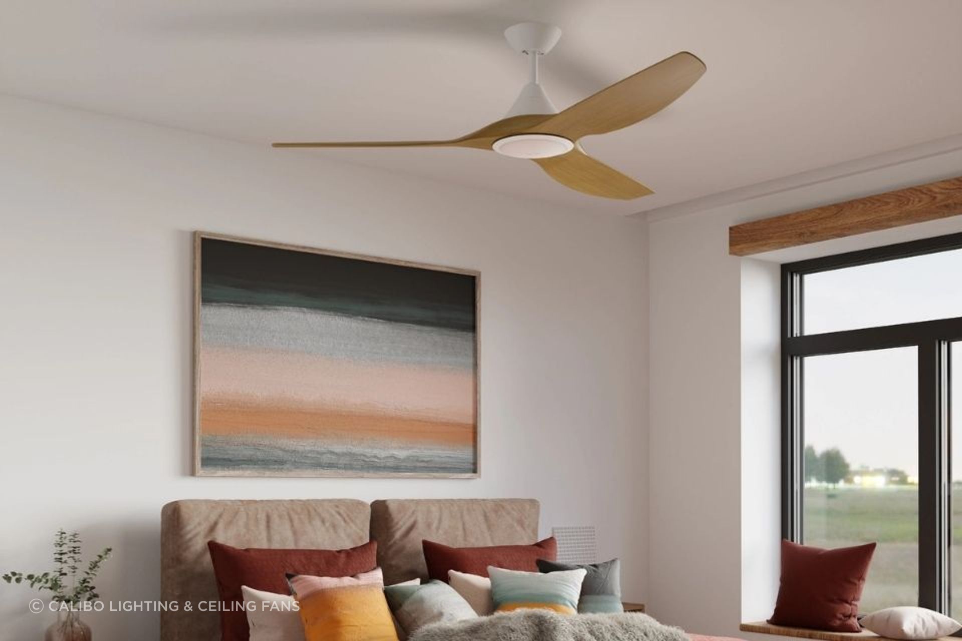 CloudFan in White & Bamboo — embodying the natural textures and airy palette shaping Australian coastal interiors in 2026.