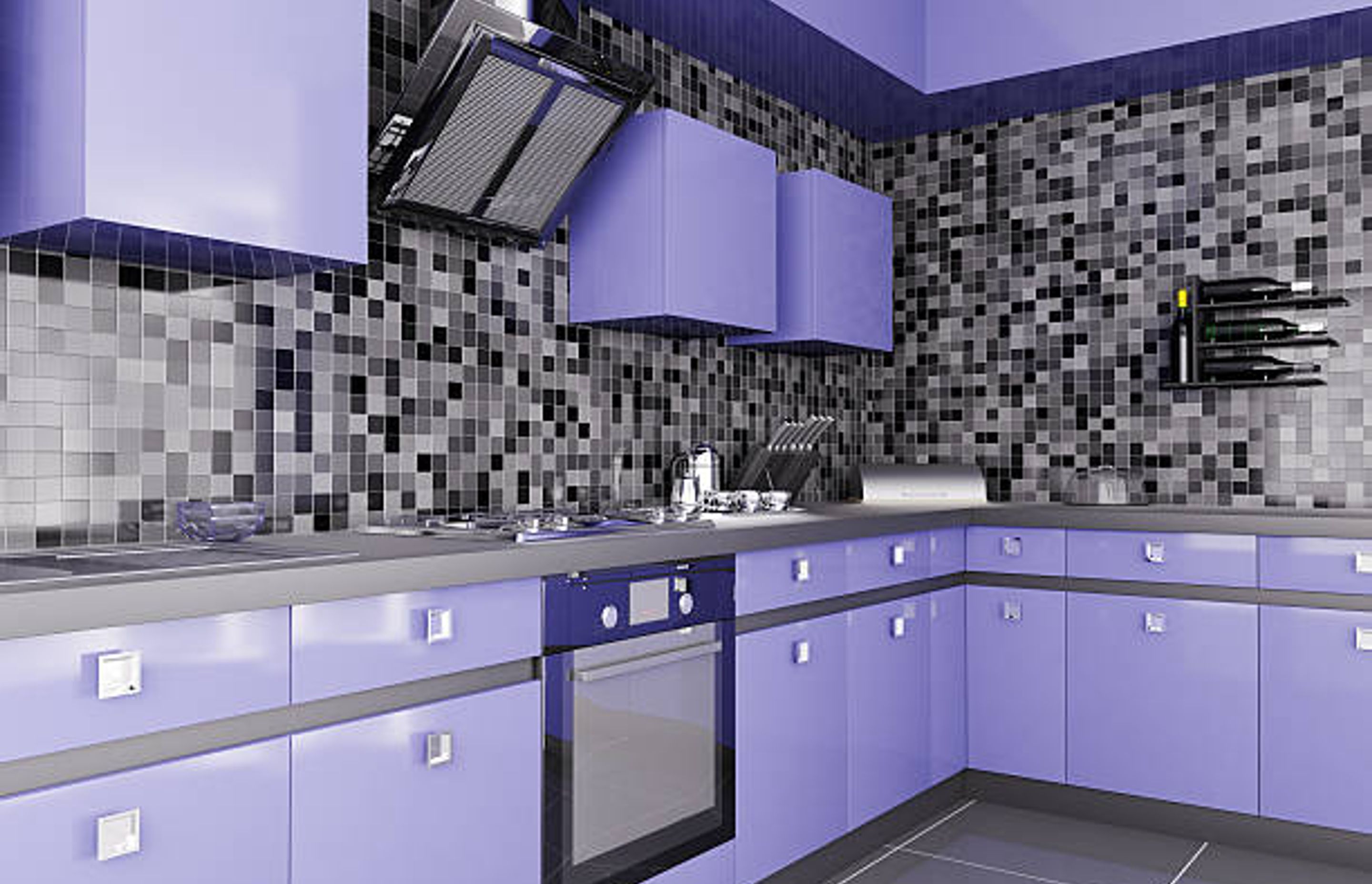 Use of Grey and Purple in this kitchen colour scheme | Photo Credit - iStock