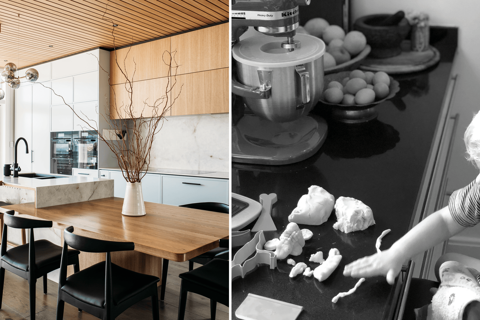 The island has become the kitchen table, and little hands are often there too. Design: Hello Home Interiors.  Photo Credit: Anna Briggs Photography + Hello Home