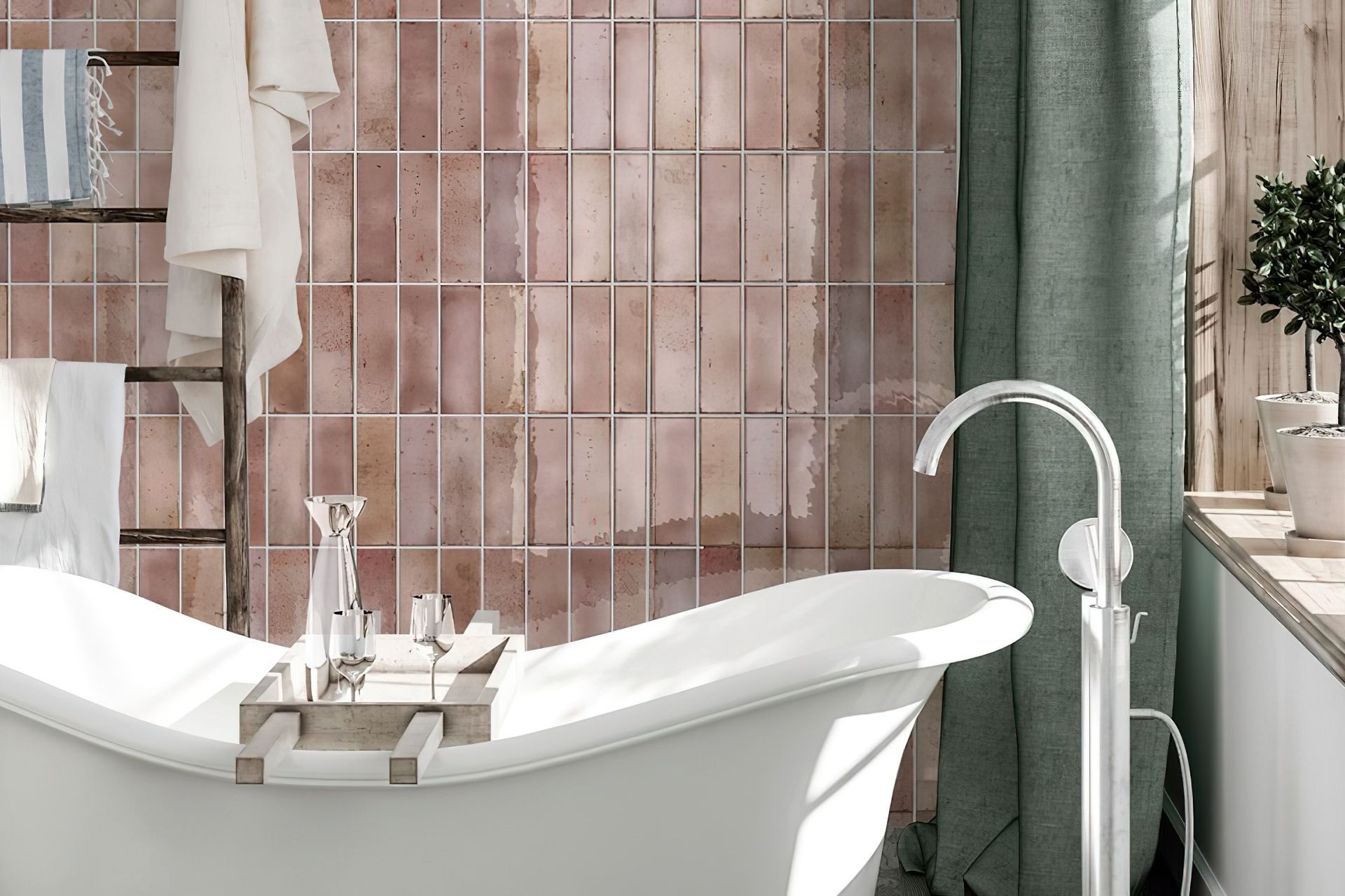 Subway tiles can be laid in a large variety of patterns or layouts thanks to their simple and classic shape. Our Marbella collection is pictured in this elegant bathroom design scheme, laid in a vertically run layout to create a sense of height in the room.