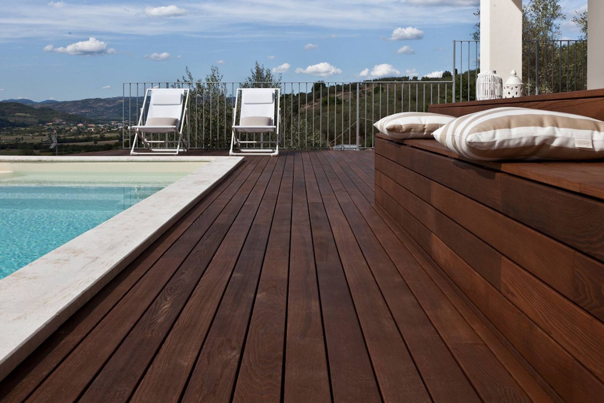 Timber decking can be used around pools.