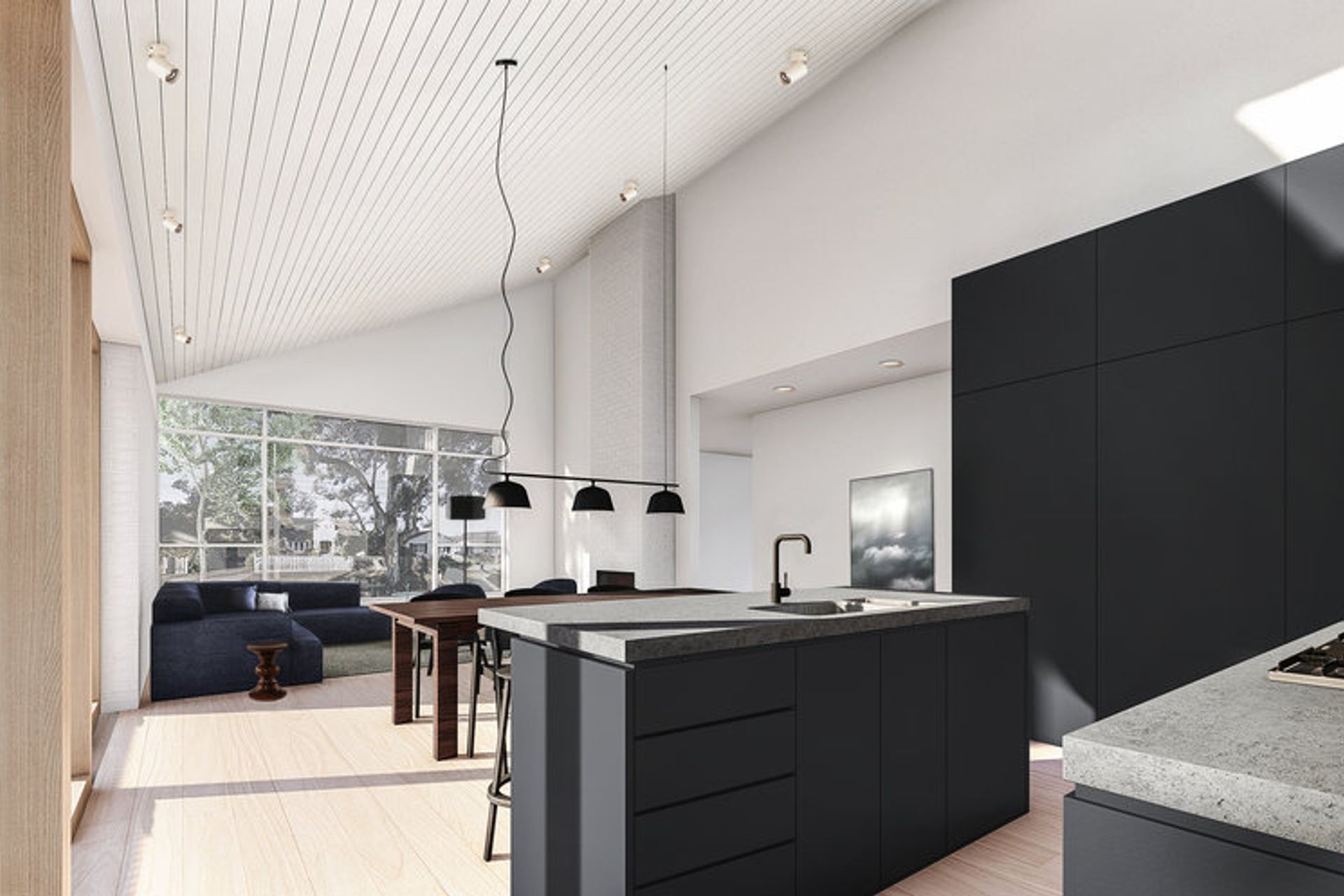 Never underestimate the power of volume and ceiling heights when trying to make your home feel spacious. Increasing the internal volume with a raked ceiling helps to create a sense of space at East Malvern House.