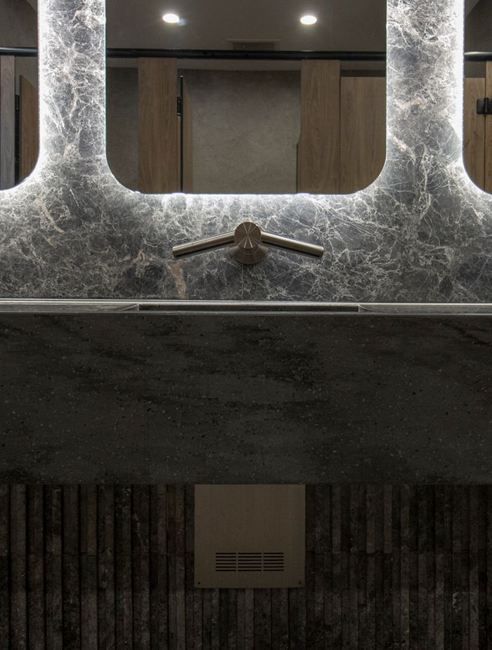 Marble tiles offer unique patinas.