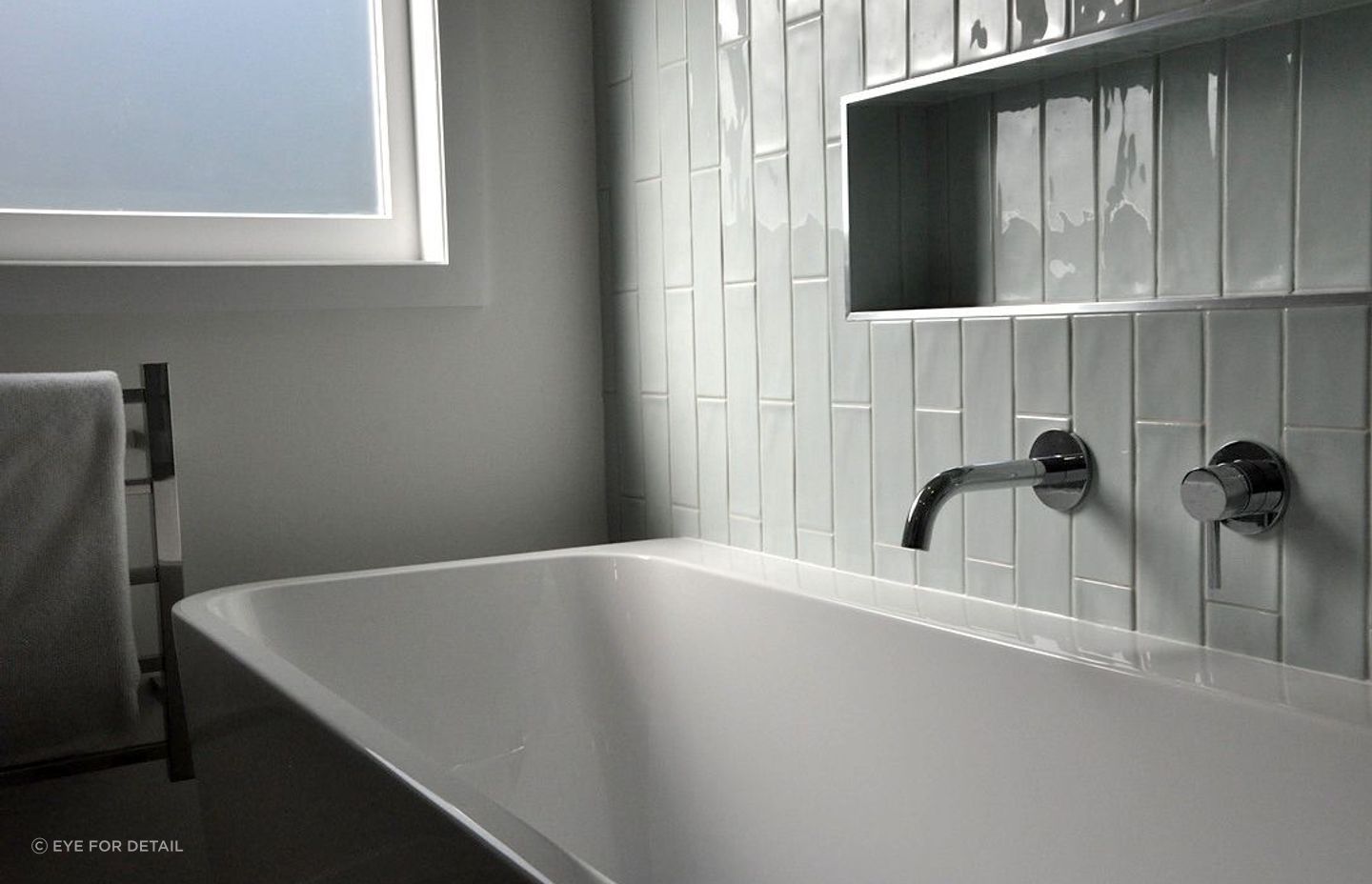 Exquisite use of vertical subway tiles from the Mcintyre Road Project.