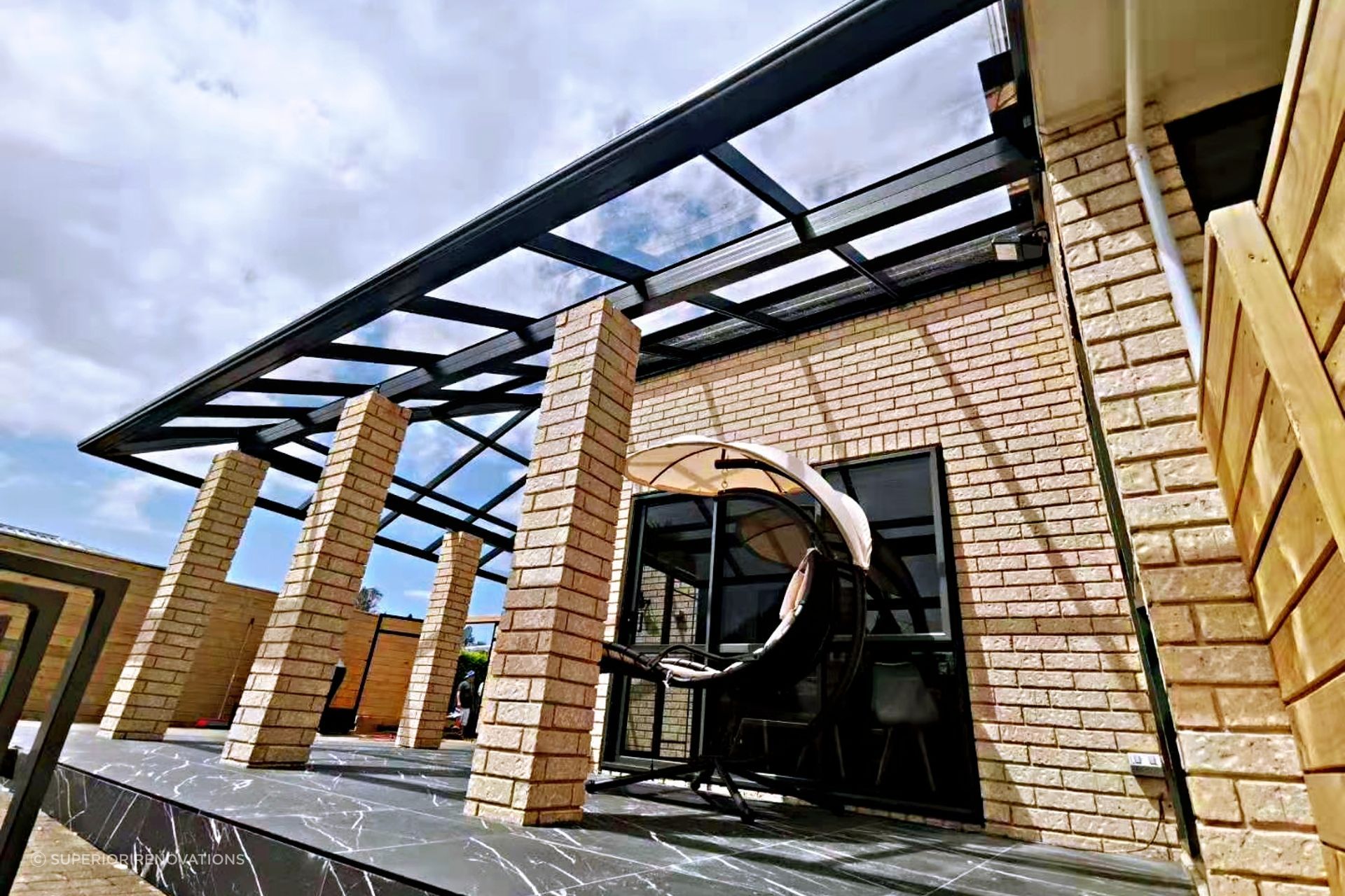 This Pergola we built so our clients could enjoy all kinds of weather and not just to provide shade and hence we used glass roofing for the pergola.