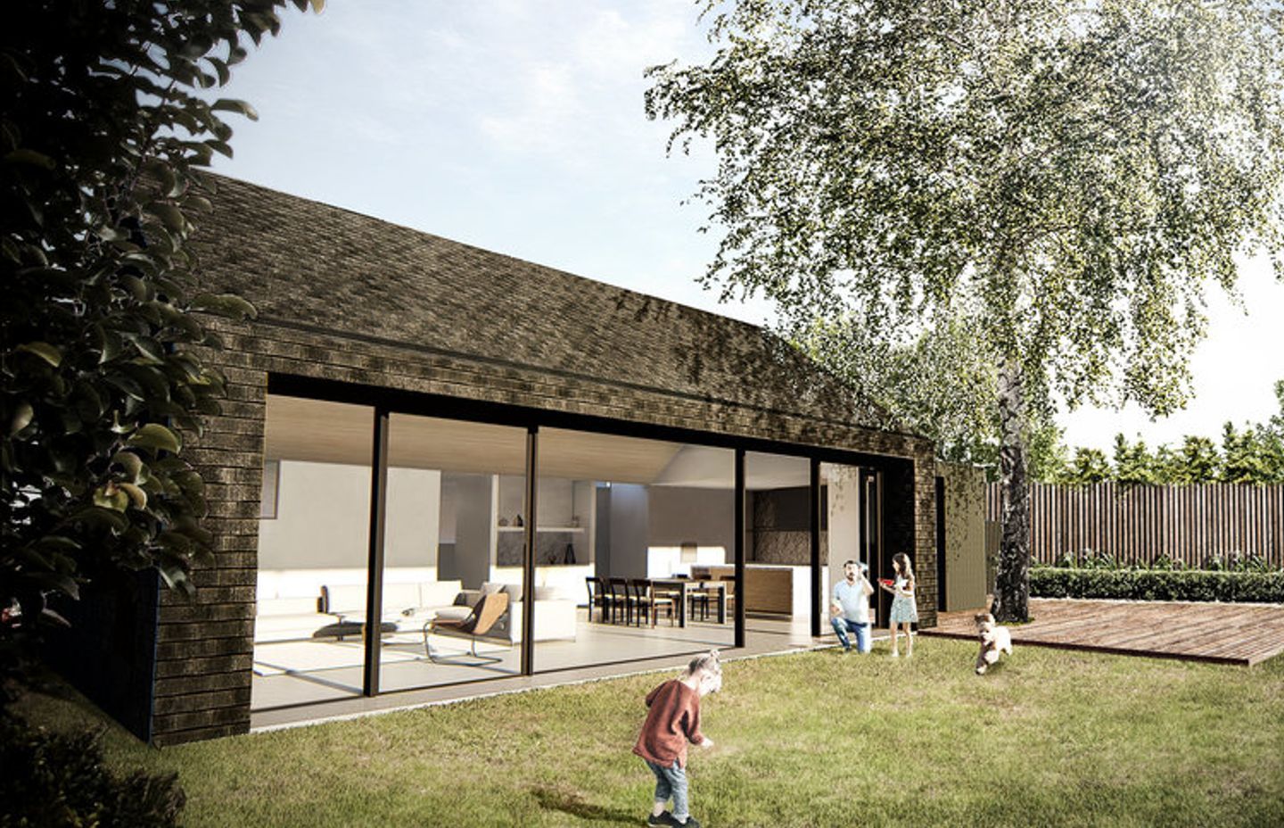 At Ballarat Barn, large sliding glass doors allow the home to open seamlessly into the backyard.