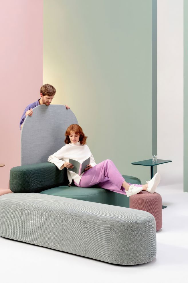 Revo was designed by Pearson & Lloyd for Flokk brand Profim, combining circular thinking with playful design to create a lightweight and versatile workplace furniture system.