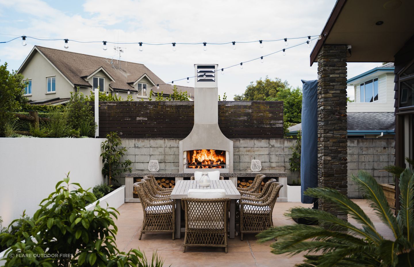 Outdoor fireplaces can complement and match the existing style of your outdoor space