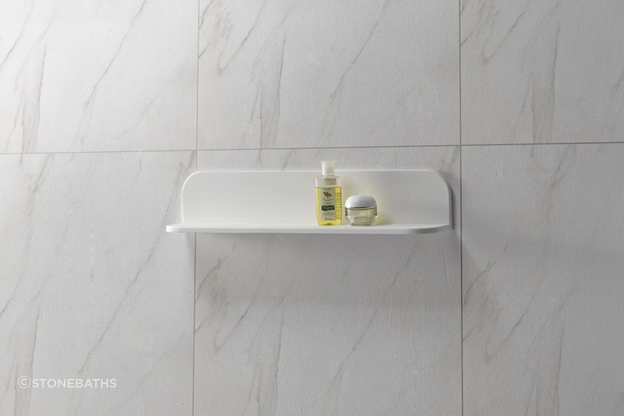 Bath and shower shelves fit neatly into any bathroom space.