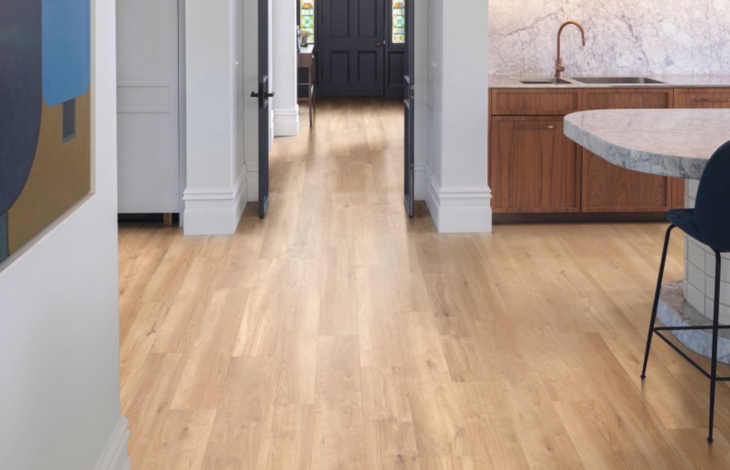 Vinyl flooring will stand the test of time in a busy home environment, as well as high-traffic commercial areas.