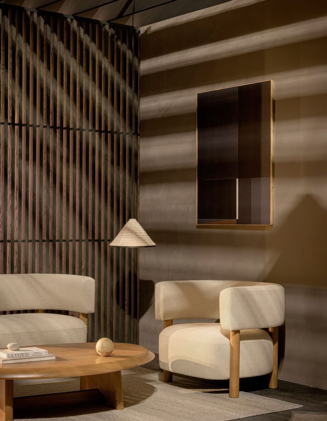 N-S03 Sofa and N-S03 Lounge Chair paired with a new coffee table design which is yet to be commercially released and a new, miniature version of the N-PL01 Pendant Lamp – please enquire for details.