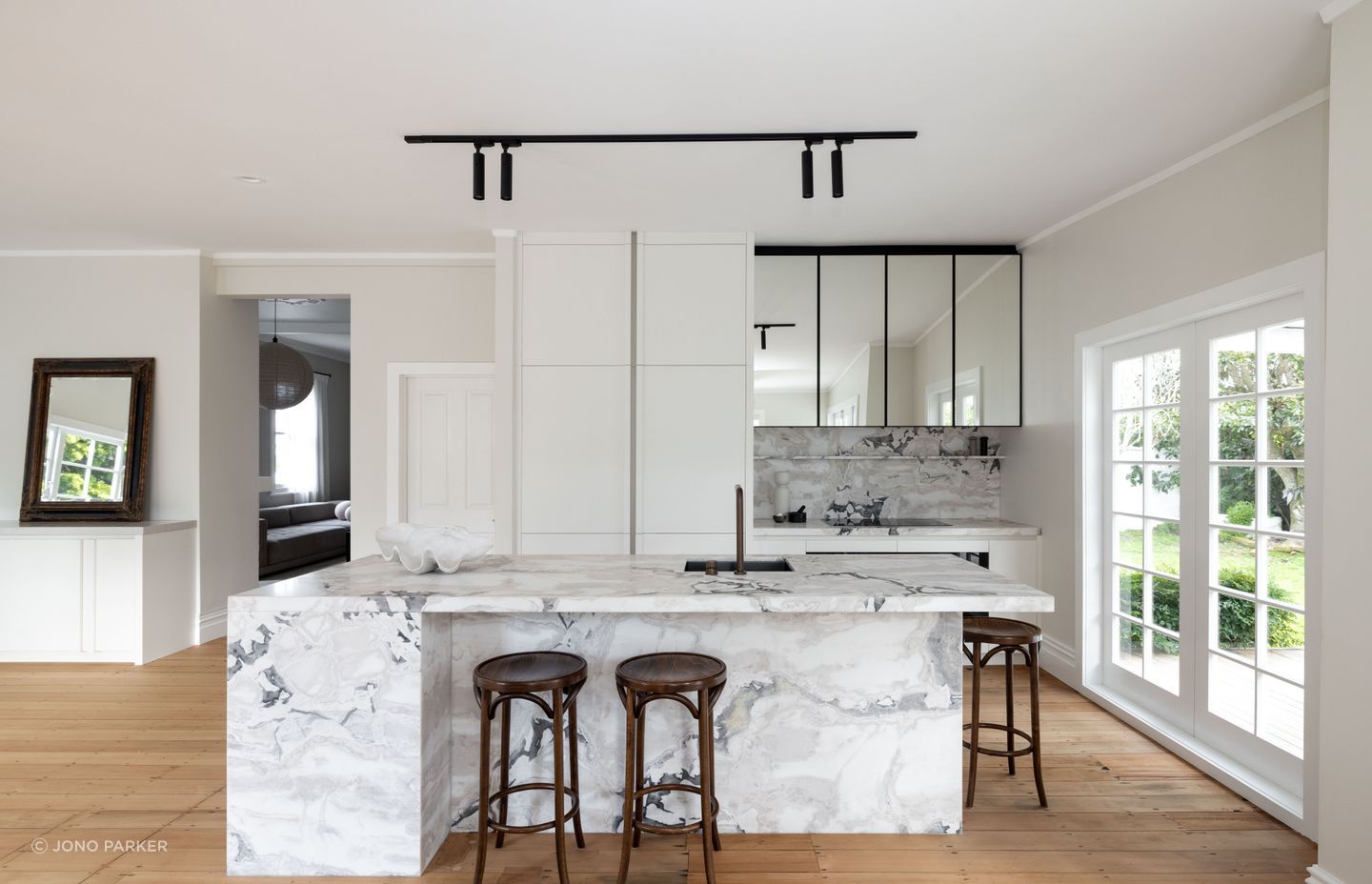 The home's original kauri floorboards have been restored.