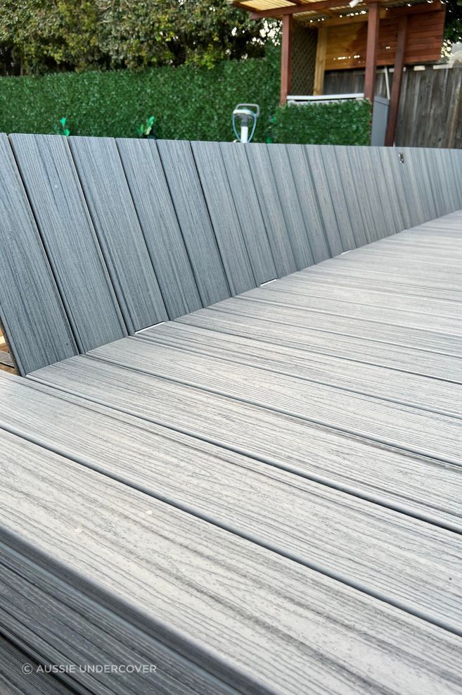 The pool cover lid is easily lifted up for when it needs to be used.